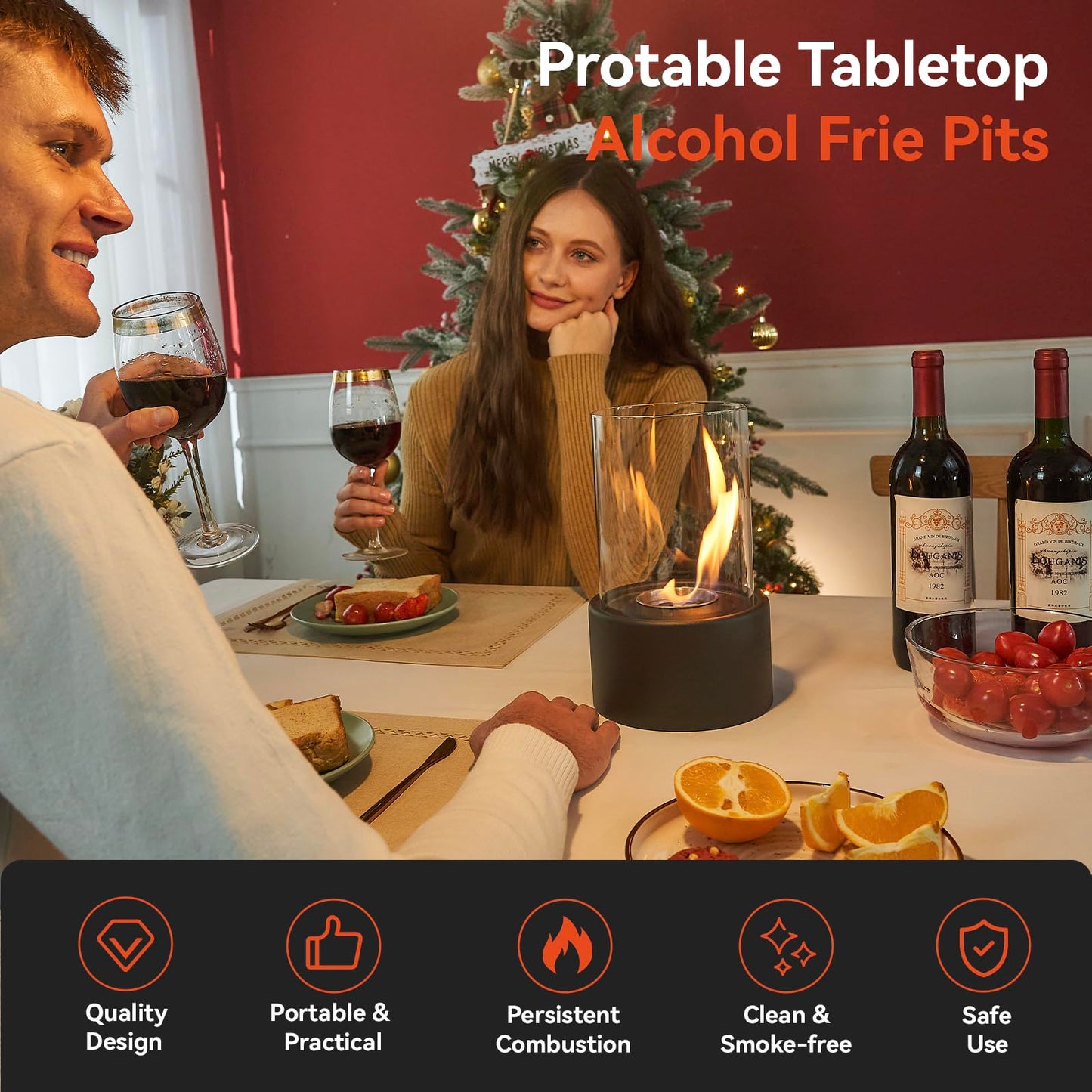 KORALAKIRI Tabletop Fire Pit,Portable Fire Pit Tabletop for Indoor & Outdoor,Table Top Fire Place with White Stone & Wind Proof Glass