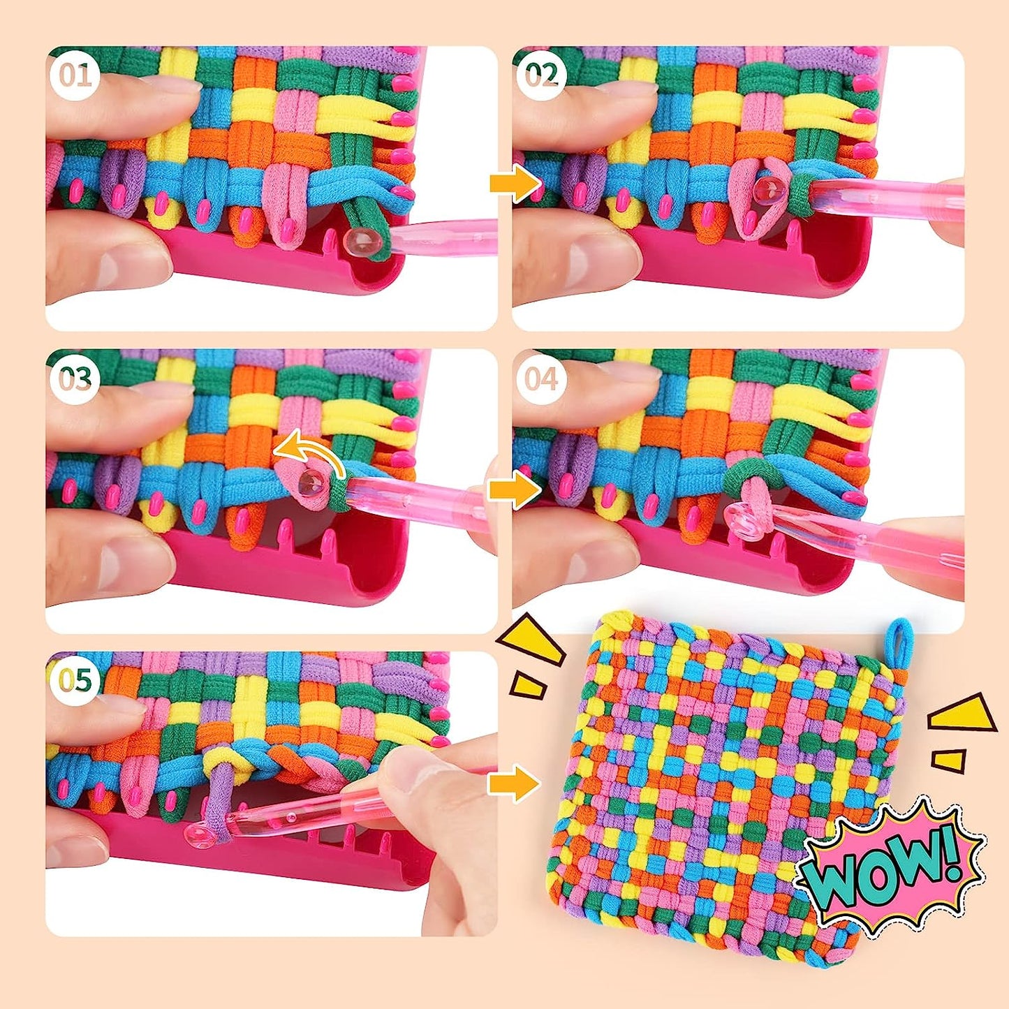 CandWuom Weaving Loom Kit Toys for Kids and Adults, Potholder Loops Crafts for Girls Ages 6 7 8 9 10 11 12, 7" Pot Holder Loom Knitting Kits and Gifts for Kids and Beginners