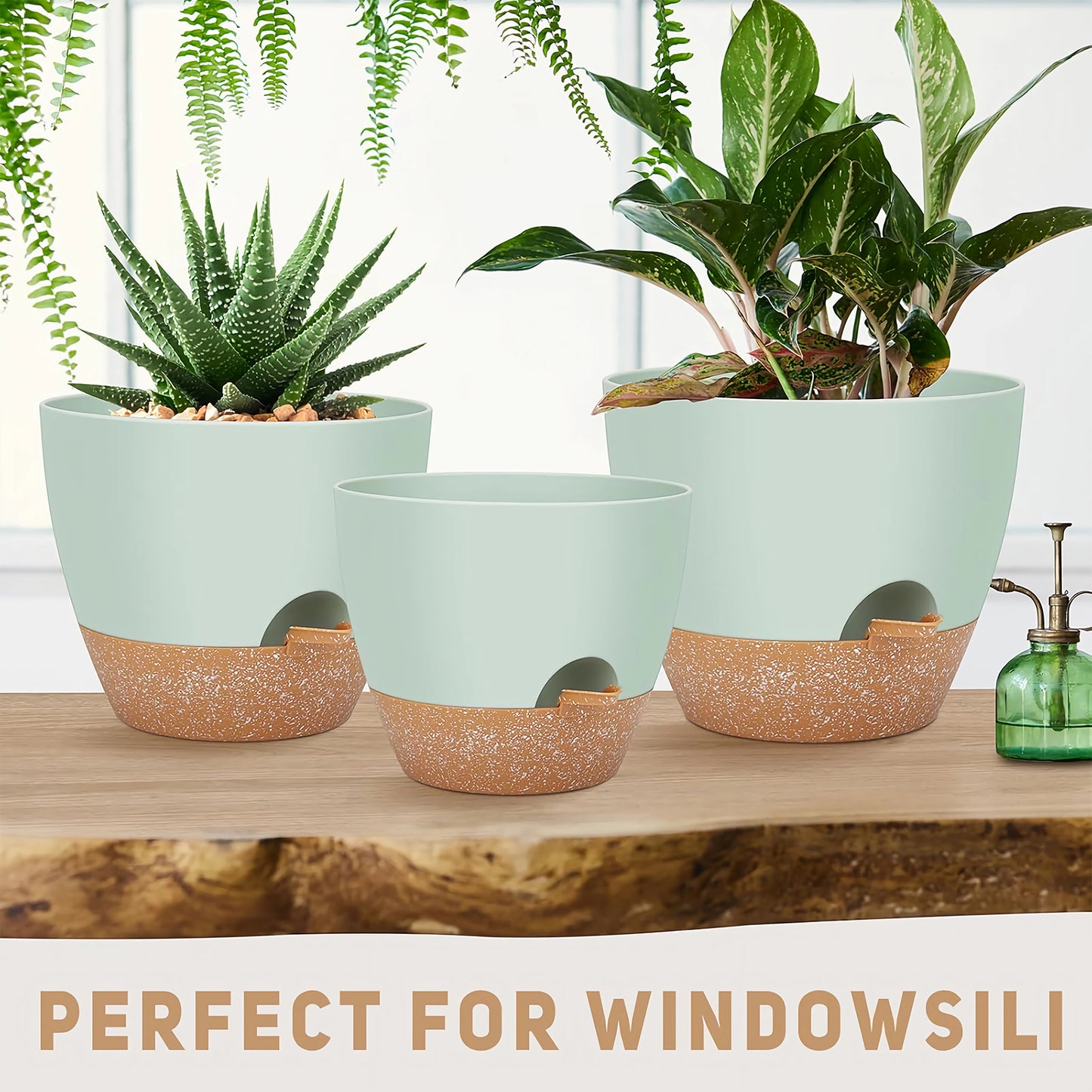 West Bay 12" 10" 9" Large Self Watering Plant Pots, 3 Pack Flower Pots Planters with Multi Mesh Drainage Holes for Indoor Outdoor Garden Plants and Flowers (Green)