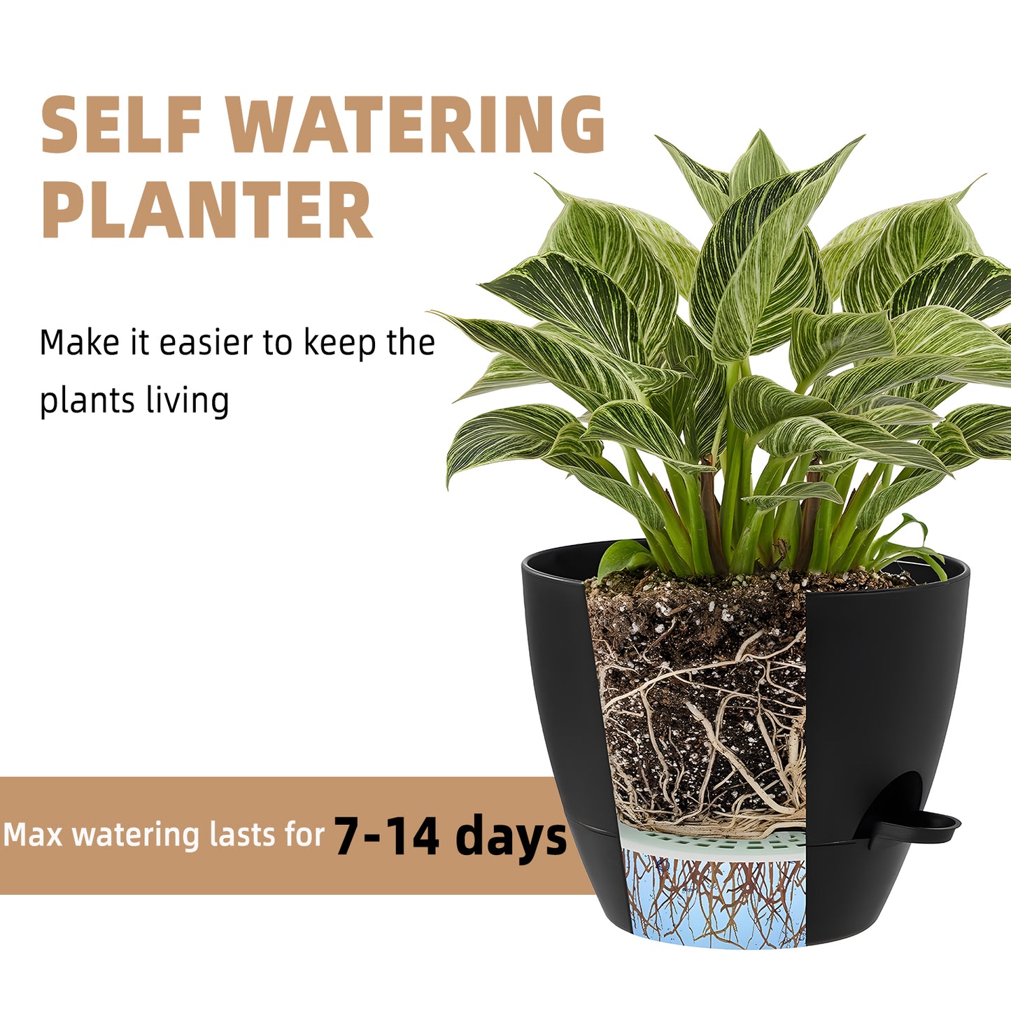 West Bay 12" 10" 9" Large Self Watering Plant Pots, 3 Pack Flower Pots Planters with Multi Mesh Drainage Holes for Indoor Outdoor Garden Plants and Flowers (All BLACK)