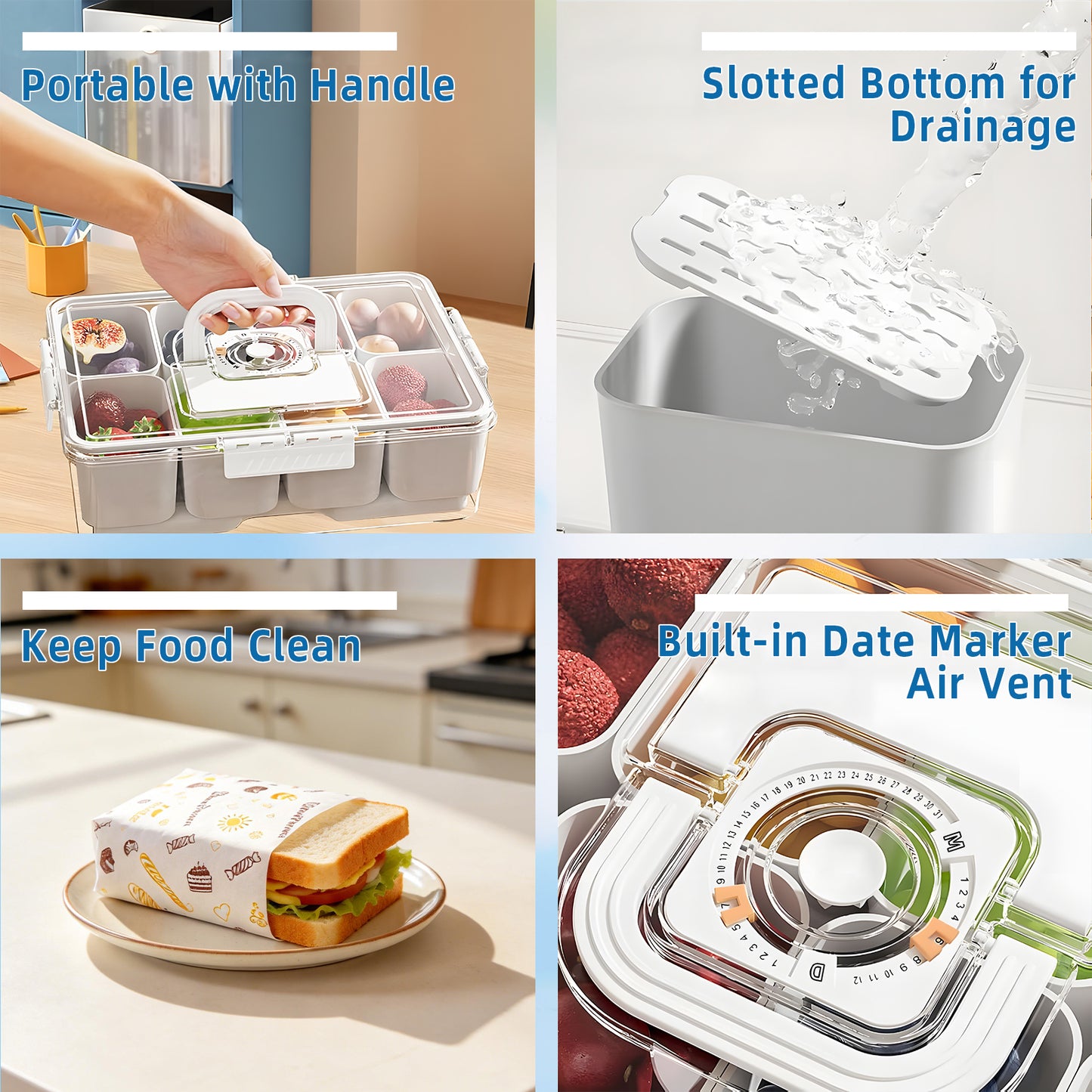 KORALAKIRI Snackle Box Container with Reusable Ice Pack, Snack Containers with 8 Divided Compartment Serving Tray & Drain Trays for Picnics, parties, Beach & Trip