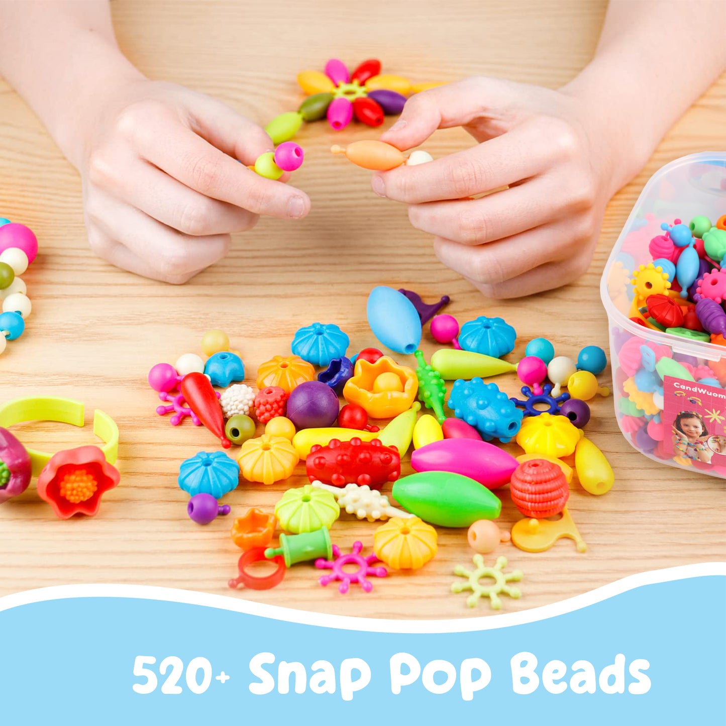 CandWuom 520+ Snap Pop Beads for Kids Jewelry Making - Toys for Girls, Arts and Crafts Supplies, Bracelet Making Crafts for Kids, Gifts for Girls Age 3-5