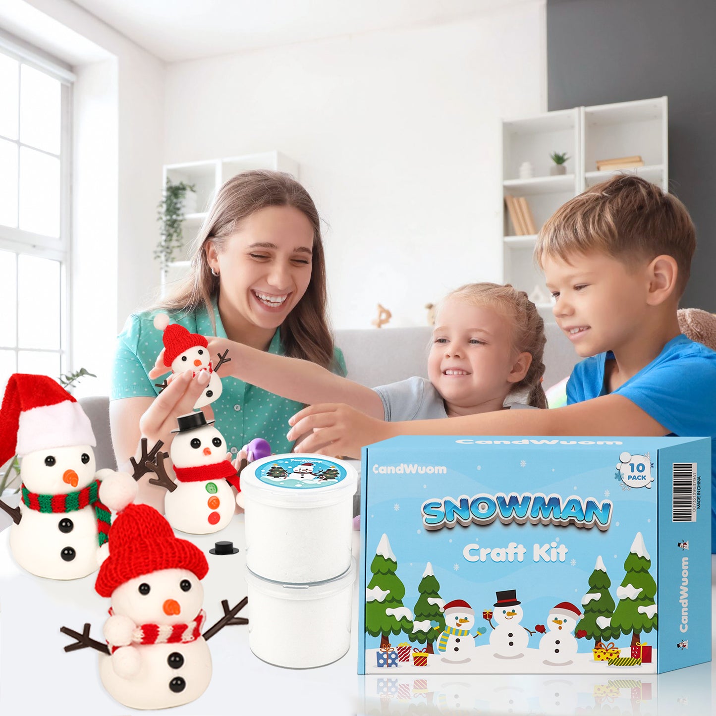 CandWuom Christmas Craft Snowman Kit, 10Pack Build a Snowman Kit, Air Dry Modeling Clay Snowman Crafts for Kids Xmas Gift