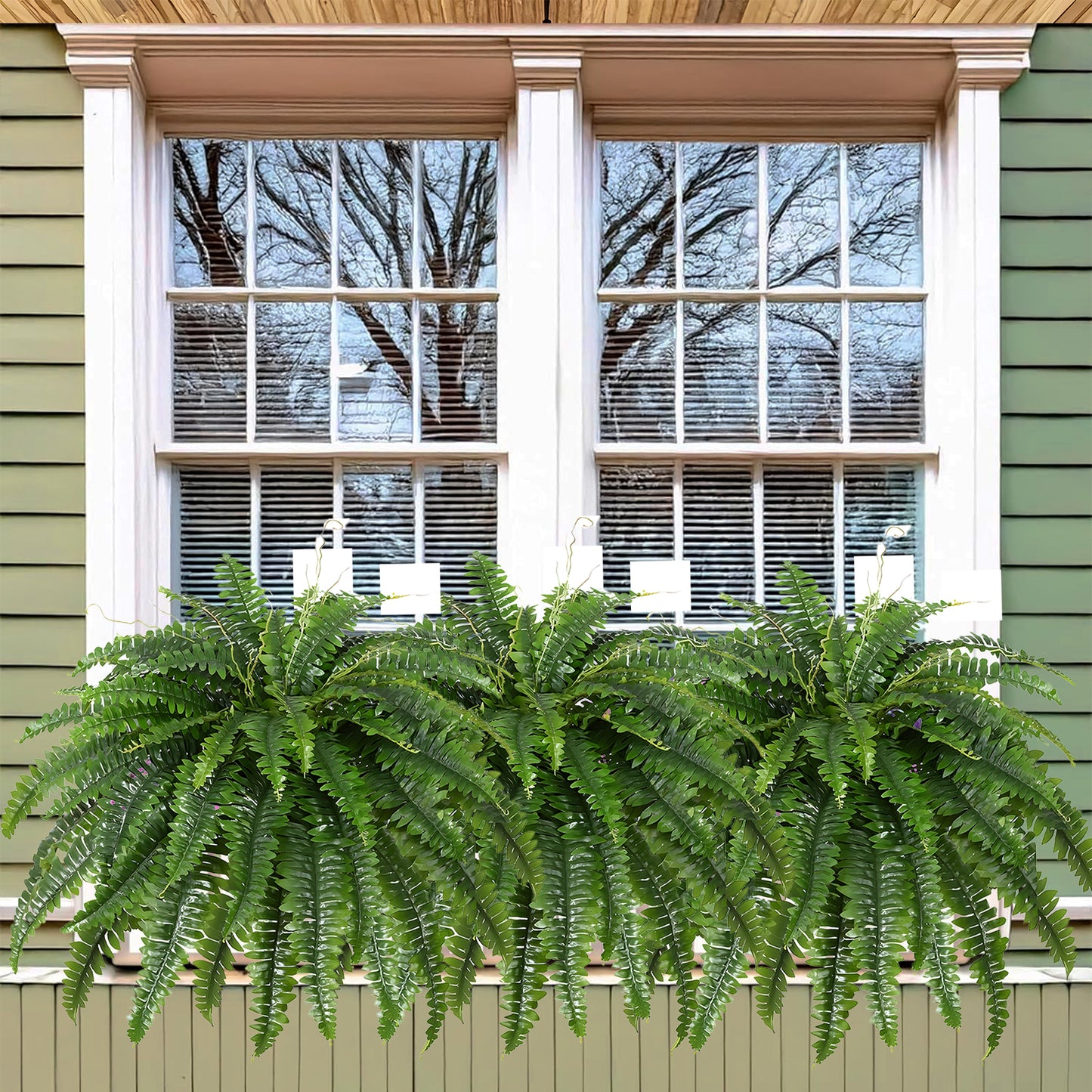 Artificial Boston Fern Bush- Set of 2 Large Artificial Ferns for Outdoors, 45Inch Large Faux Ferns, Suitable for Office & Living Room Decor, 60Branches for Each Bouquet