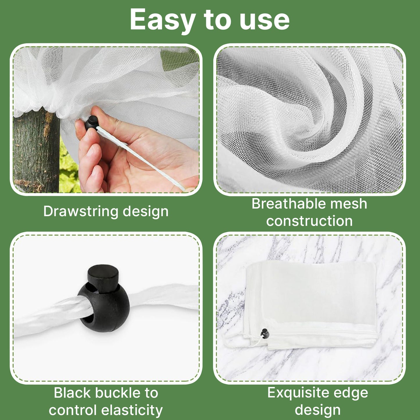 KORALAKIRI 4 Pack Garden Netting with Drawstring, 3.3 Ft x 2.7 Ft Bird Insect Net for Tomatoes Fruit Trees