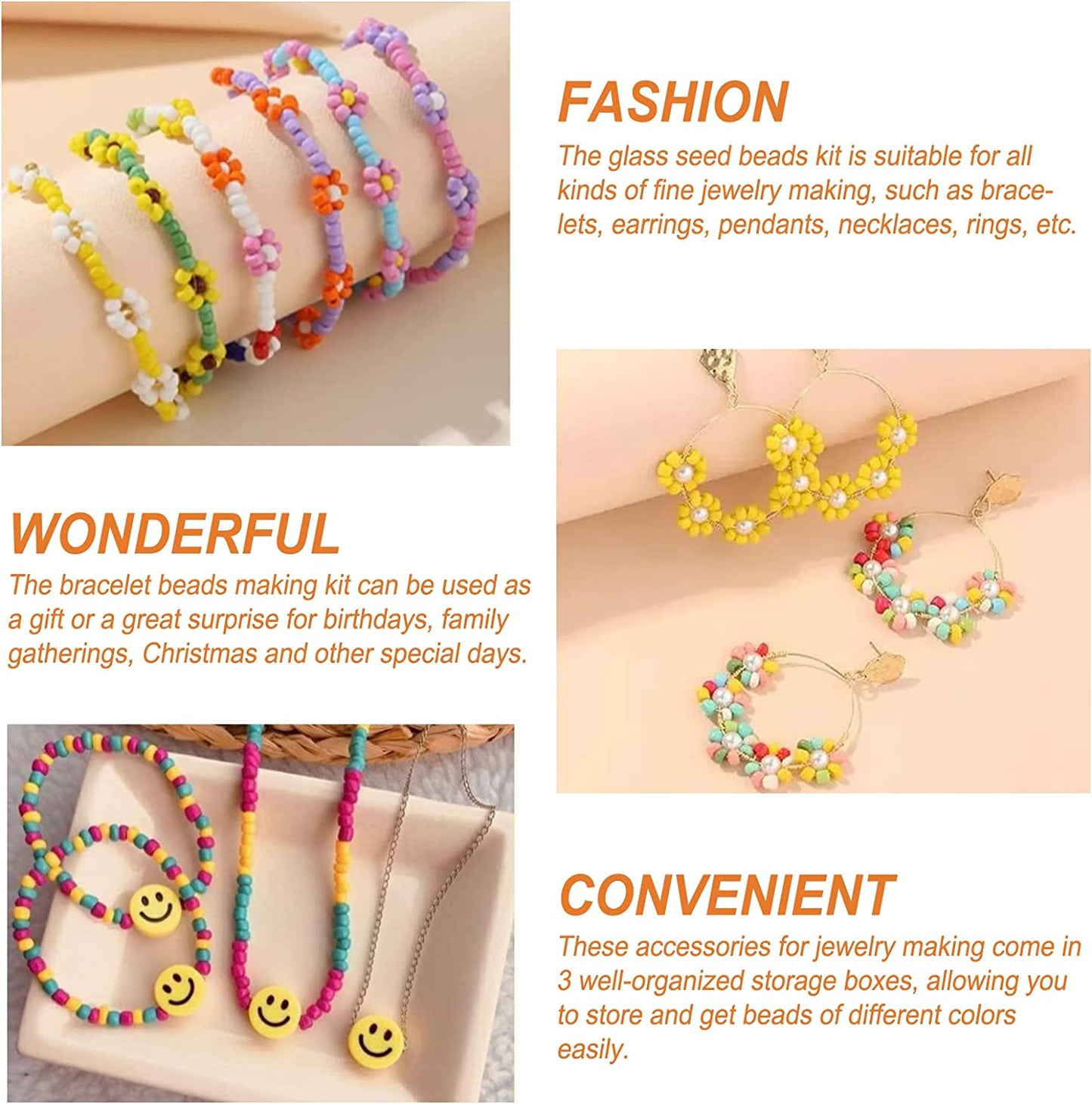 CandWuom 40000+ 2mm Glass Seed Beads for Bracelet Jewelry Making Kit, 48 Colors Glass Beads Kit for Teen Girl Gifts, Small Seed Beads for Necklace Ring Making Kit with Pendants