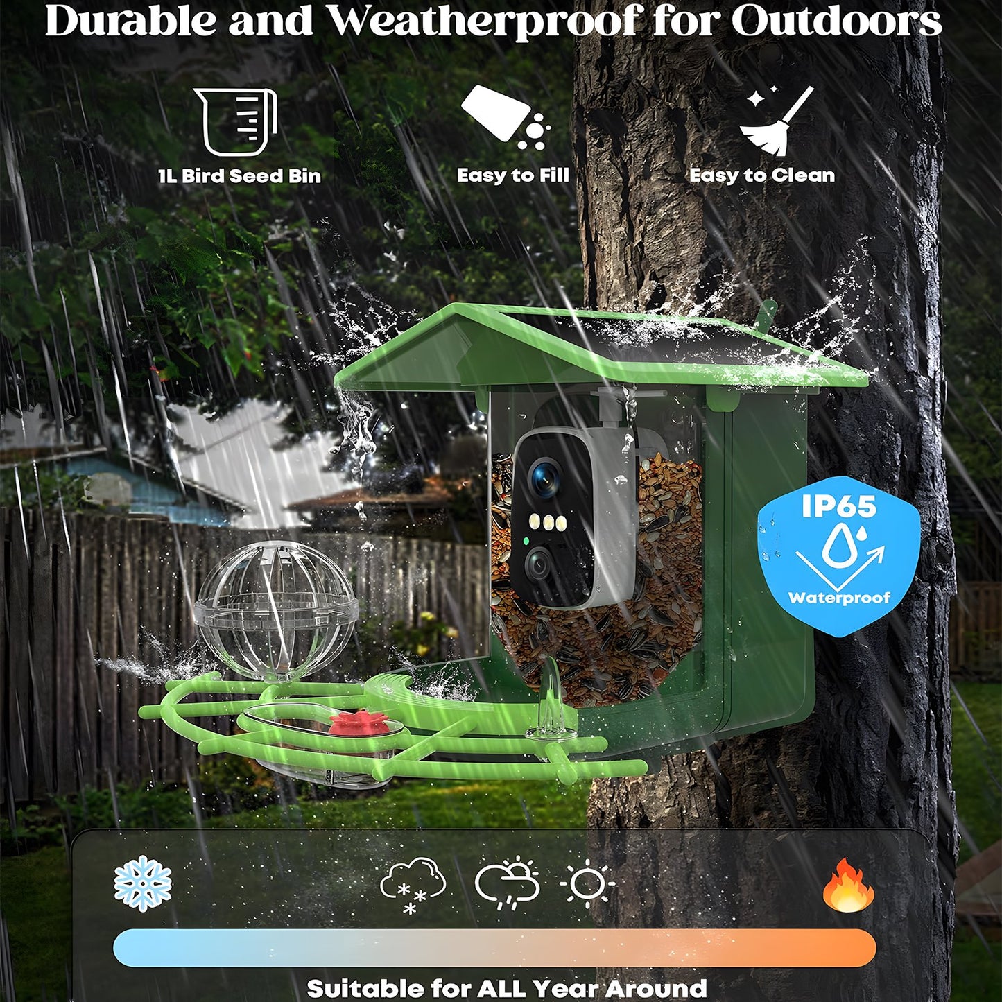KORALAKIRI Bird Feeder with Camera Outdoor Solar Smart Birdfeeder with Wireless Camera Bird Houses for Outside Garden - 2K Video Live AI Recognition Visible Window Auto Capture