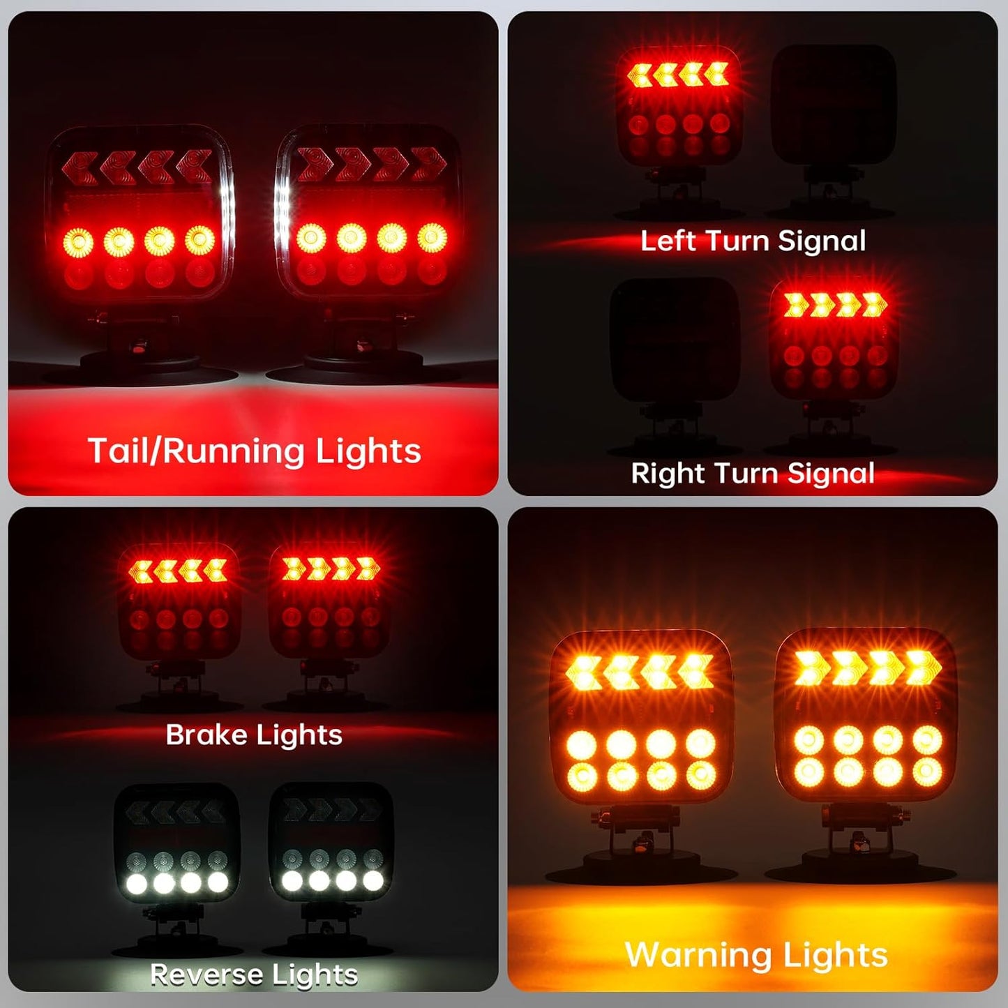 West Bay Wireless Trailer Lights, 2 Pack Adjustable Magnetic LED Trailer Lights with Reflectors, Rechargeable Tow Tail Light Kit for Trucks, Boats, RVs, Campers, IP67 Waterproof