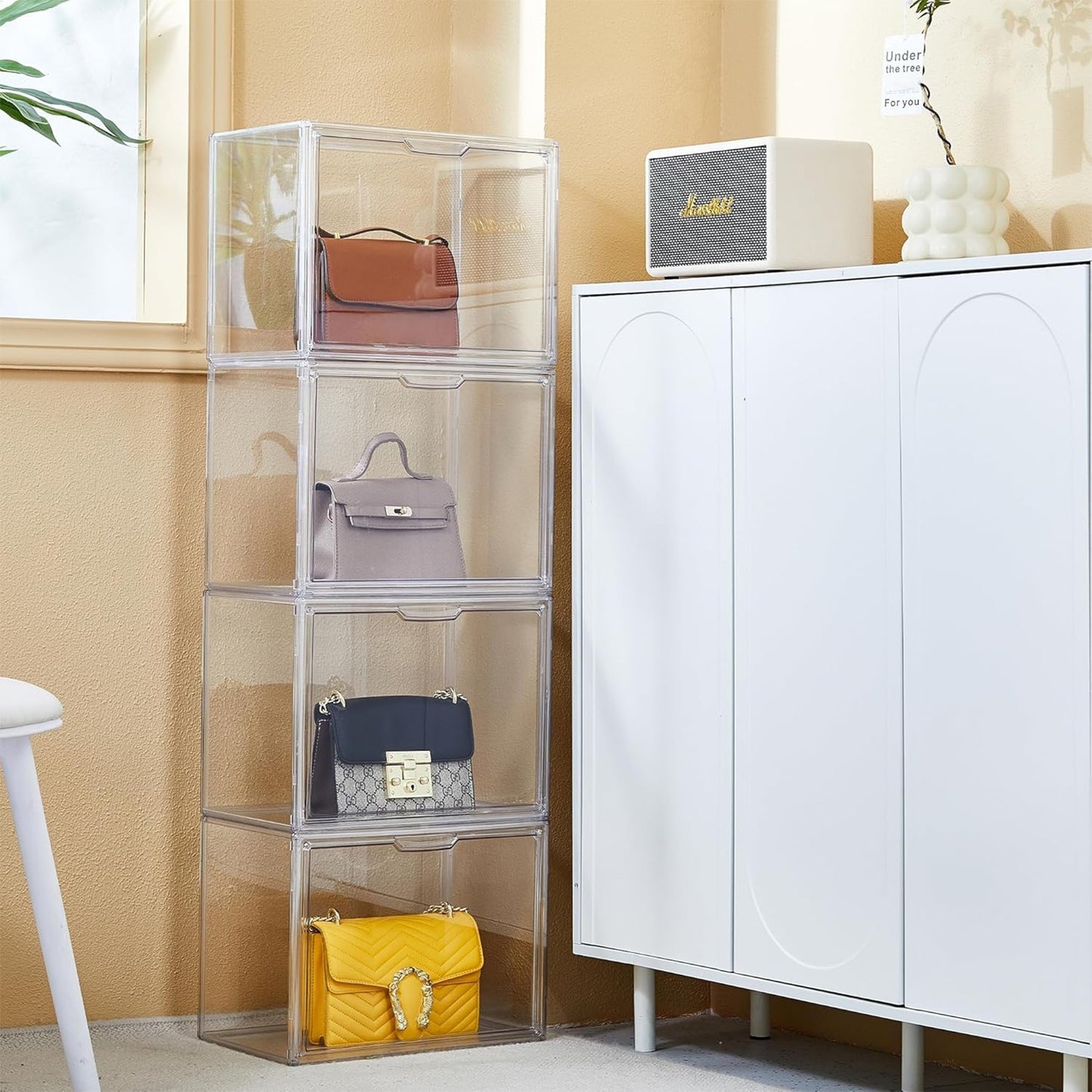 KORALAKIRI 3Pack Acrylic Display Case, Adjustable Plastic Figure Display Case for Collectible with Magnetic Door, Clear Stackable Box Showcase