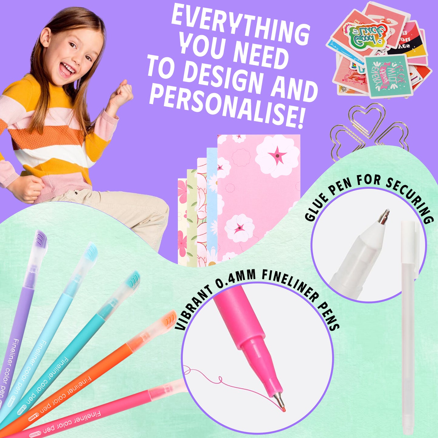 KORALAKIRI 2 Pack DIY Journal Kit for Girls, Scrapbook Supplies, Journaling Stationery Set, Diary Stuff, Birthday Gifts for 8-14 Year Old Teenage Kids