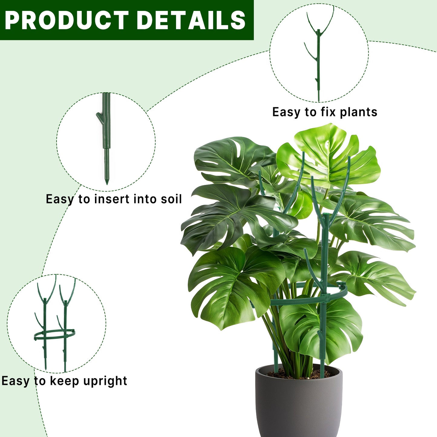 KORALAKIRI 10 Pack Stackable Plant Supports Stakes, Reusable Tall Sticks for Indoor Outdoor Potted Plants, Garden Trellis for Climbing Vining Plants, Monstera, Pothos