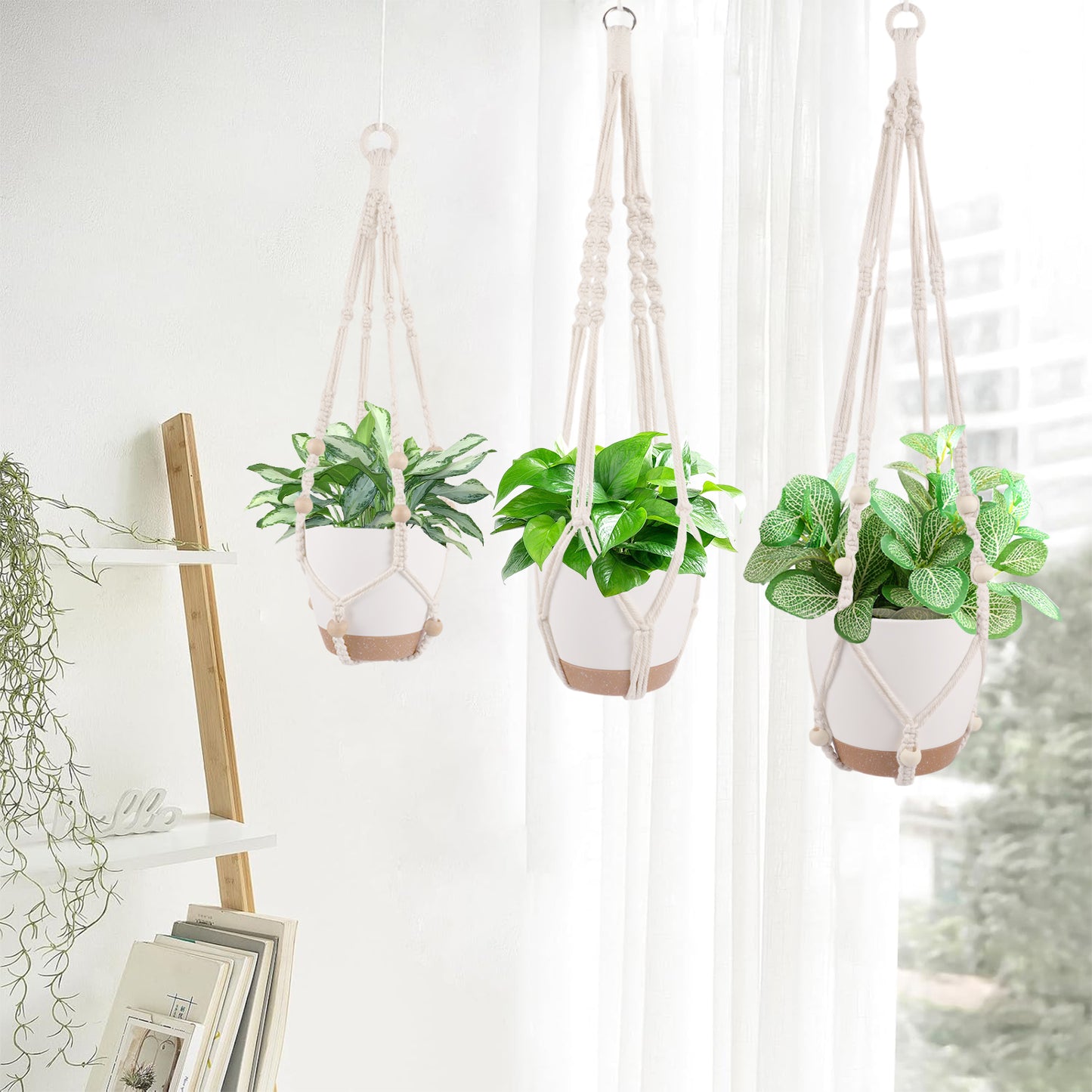 West Bay 3 Set Hanging Planters with Macrame Plant Hangers for Indoor Outdoor Plants Self Watering Pots Hanging Baskets Flower Pot Holders