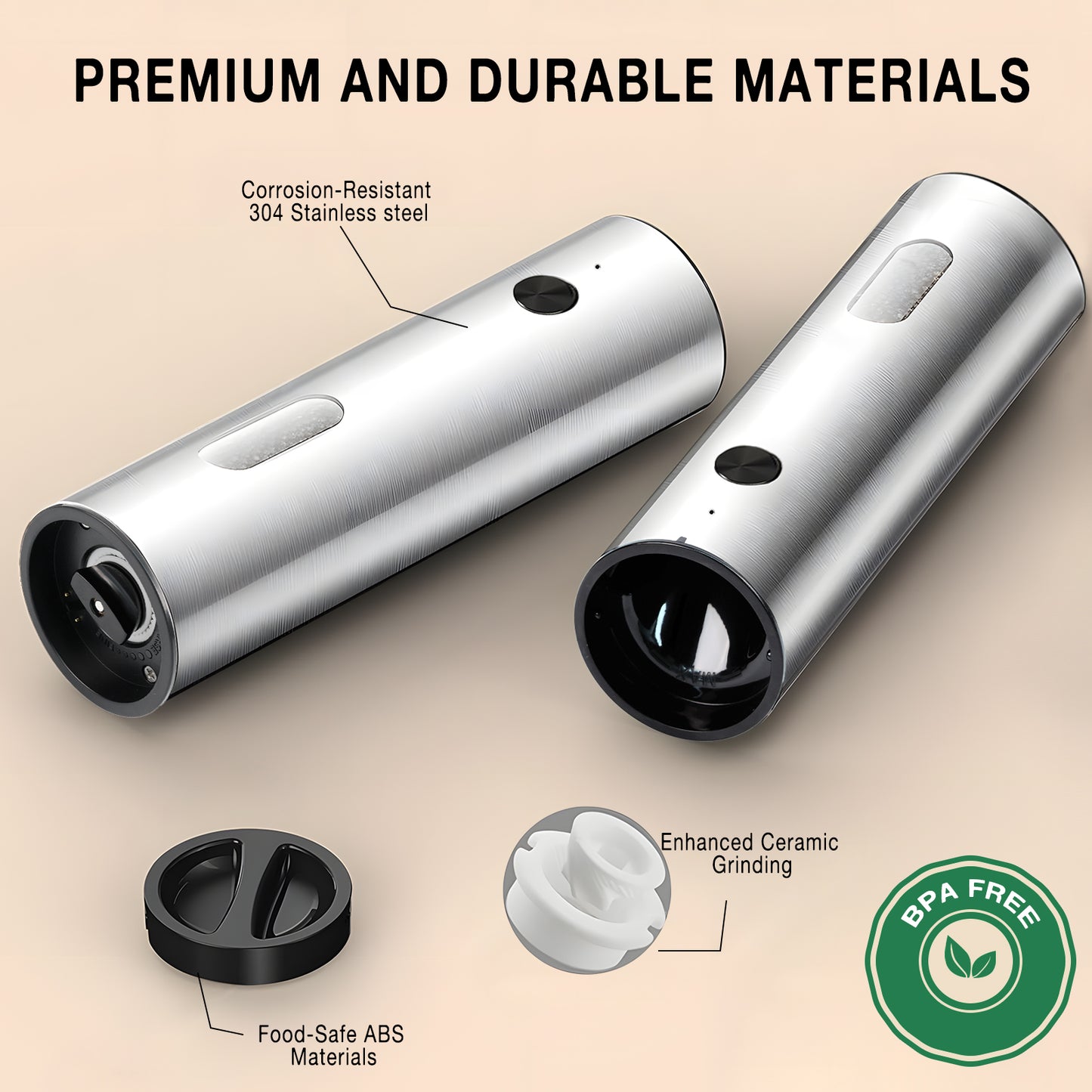 KORALAKIRI Electric Salt and Pepper Shakers Grinder Set with Rechargeable Base, Refillable Automatic Pepper Mill with LED Light & Adjustable Coarseness for Kitchen, Outdoor, BBQ & Gift Giving