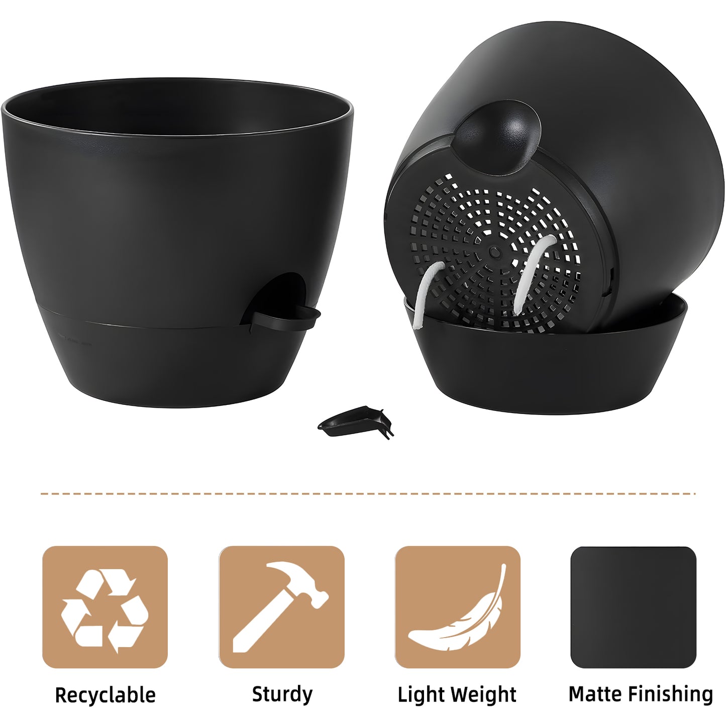 West Bay 12" 10" 9" Large Self Watering Plant Pots, 3 Pack Flower Pots Planters with Multi Mesh Drainage Holes for Indoor Outdoor Garden Plants and Flowers (All BLACK)