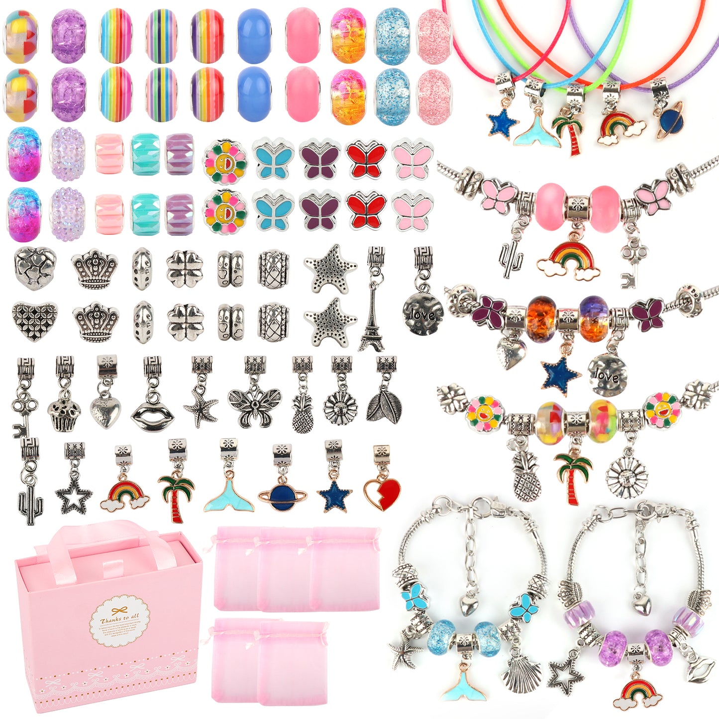 CandWuom  91 Pcs Charms Bracelets Making Kit Including Snake Chains, DIY Gift for Kids, Jewelry Making Supplies for Arts and Crafts for Teen Girls Ages 6-12