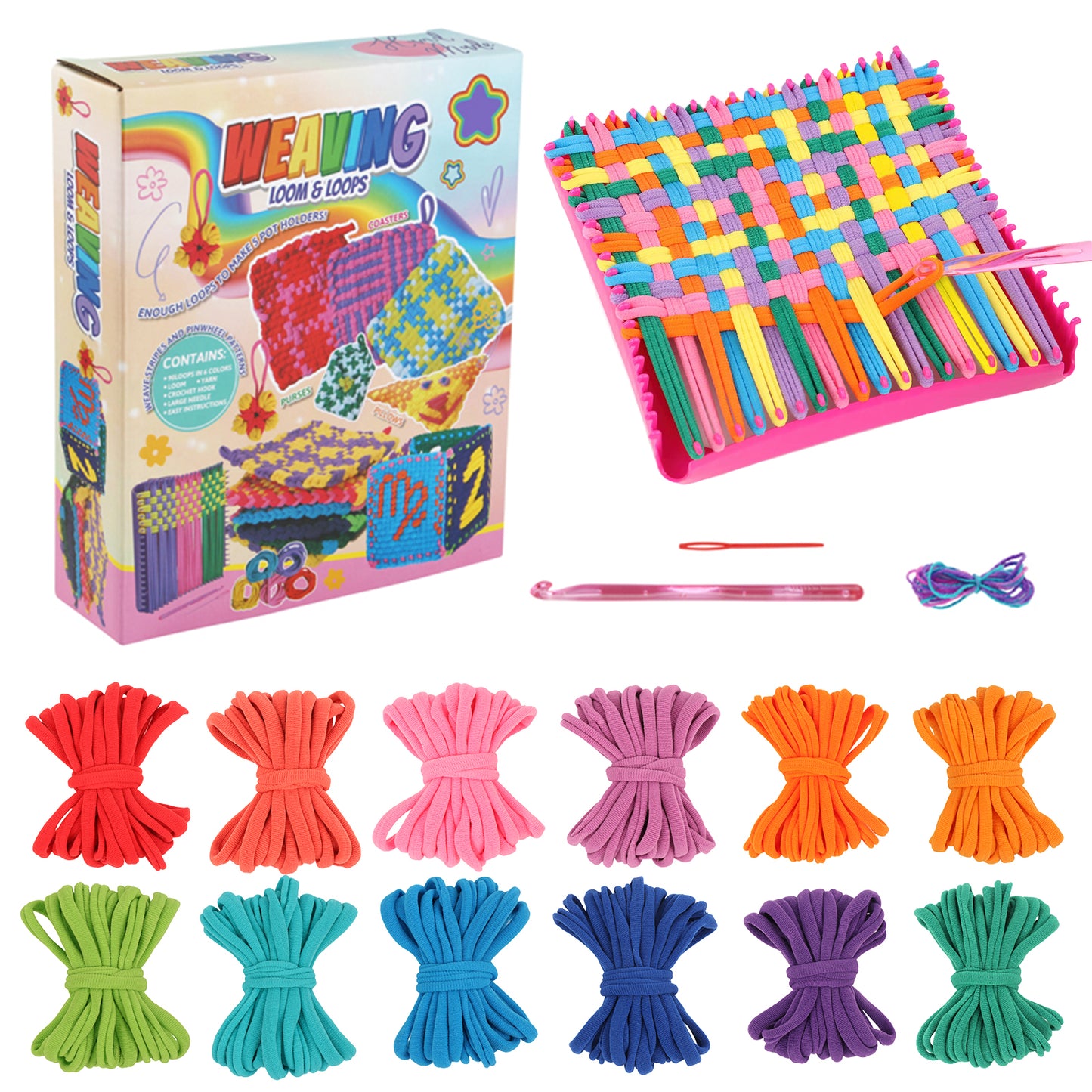 CandWuom Weaving Loom Kit Toys for Kids and Adults, Potholder Loops Crafts for Girls Ages 6 7 8 9 10 11 12, 7" Pot Holder Loom Knitting Kits and Gifts for Kids and Beginners