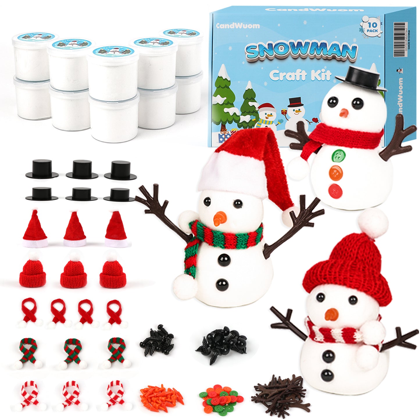 CandWuom Christmas Craft Snowman Kit, 10Pack Build a Snowman Kit, Air Dry Modeling Clay Snowman Crafts for Kids Xmas Gift