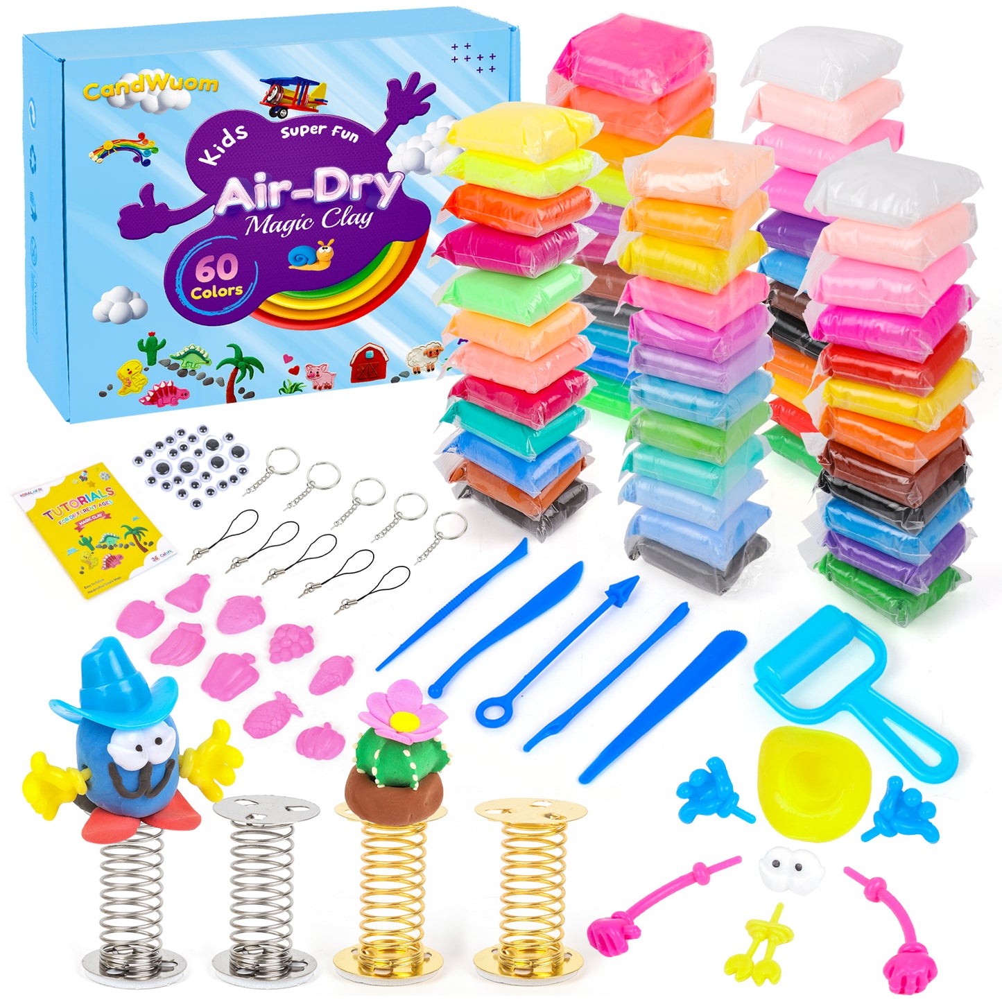 CandWuom Air Dry Clay for Kids, 60 Colors Modeling Magic Clay Kit, Soft & Ultra Light Molding Clay, Art Crafts Best Gift for Boys & Girls Age 3-12