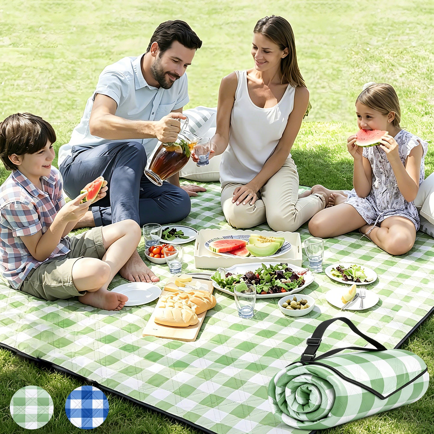 Large Picnic Blanket,80''x80'' Waterproof Foldable Blankets Picnic Mat for Outdoor Camping Grass Lawn Park Accessories Cute Couple Gifts Ideas Wedding Registry(Green White)
