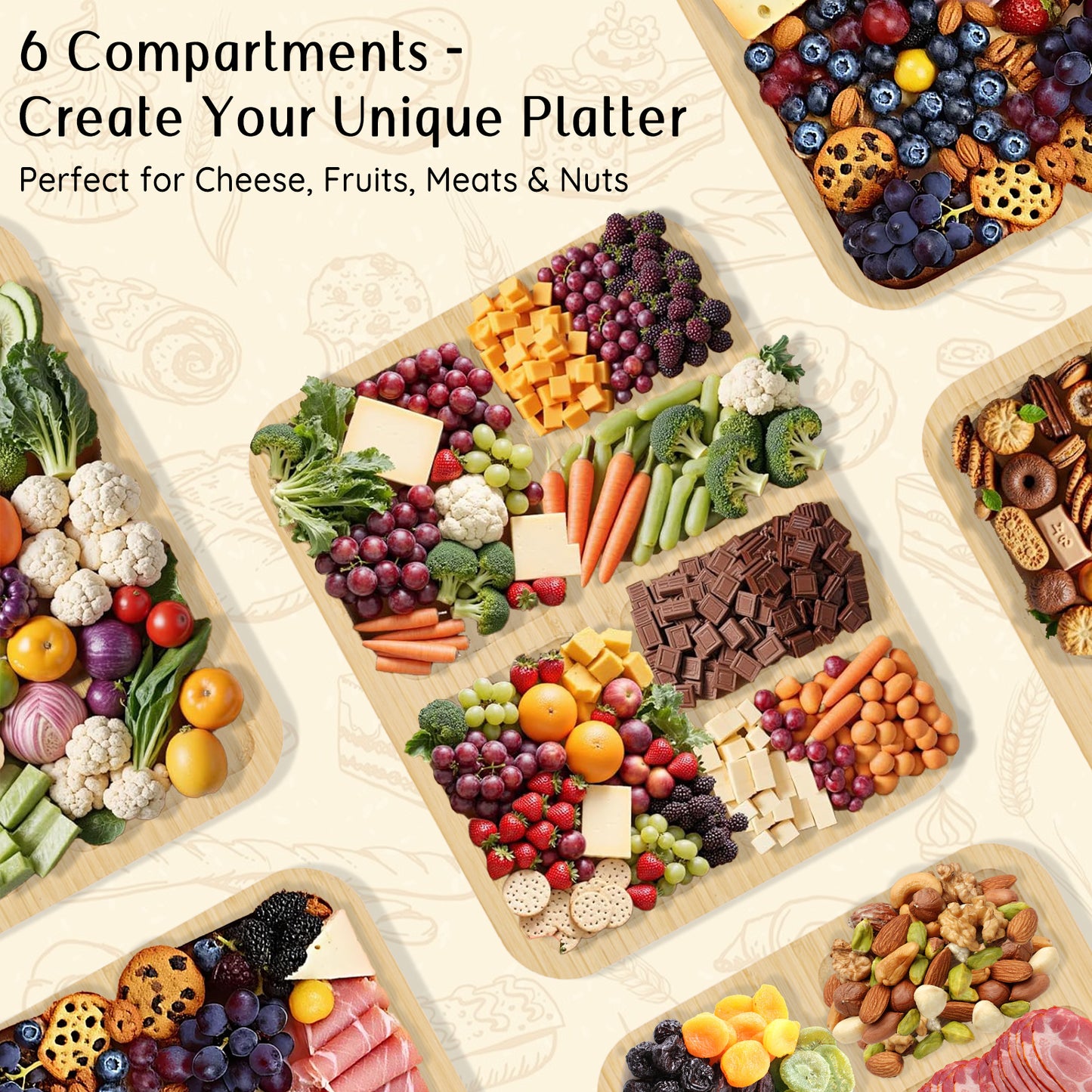 KORALAKIRI Charcuterie Board with Lid,11x14 Inch Large Bamboo Cheese Board Set with Handles,Reversible Serving Board for Cheese, Meats, Snacks and More