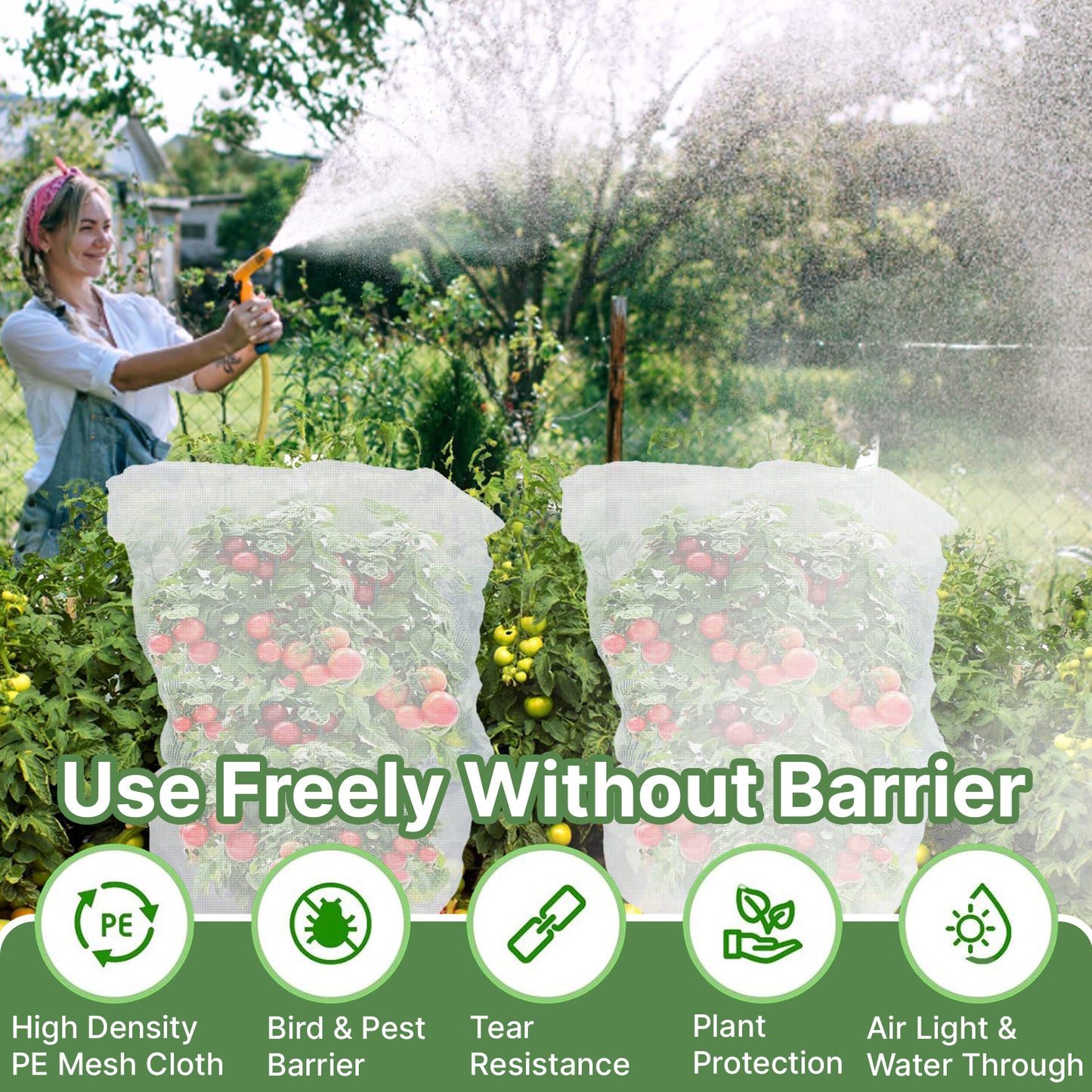 KORALAKIRI 4 Pack Garden Netting with Drawstring, 3.3 Ft x 2.7 Ft Bird Insect Net for Tomatoes Fruit Trees