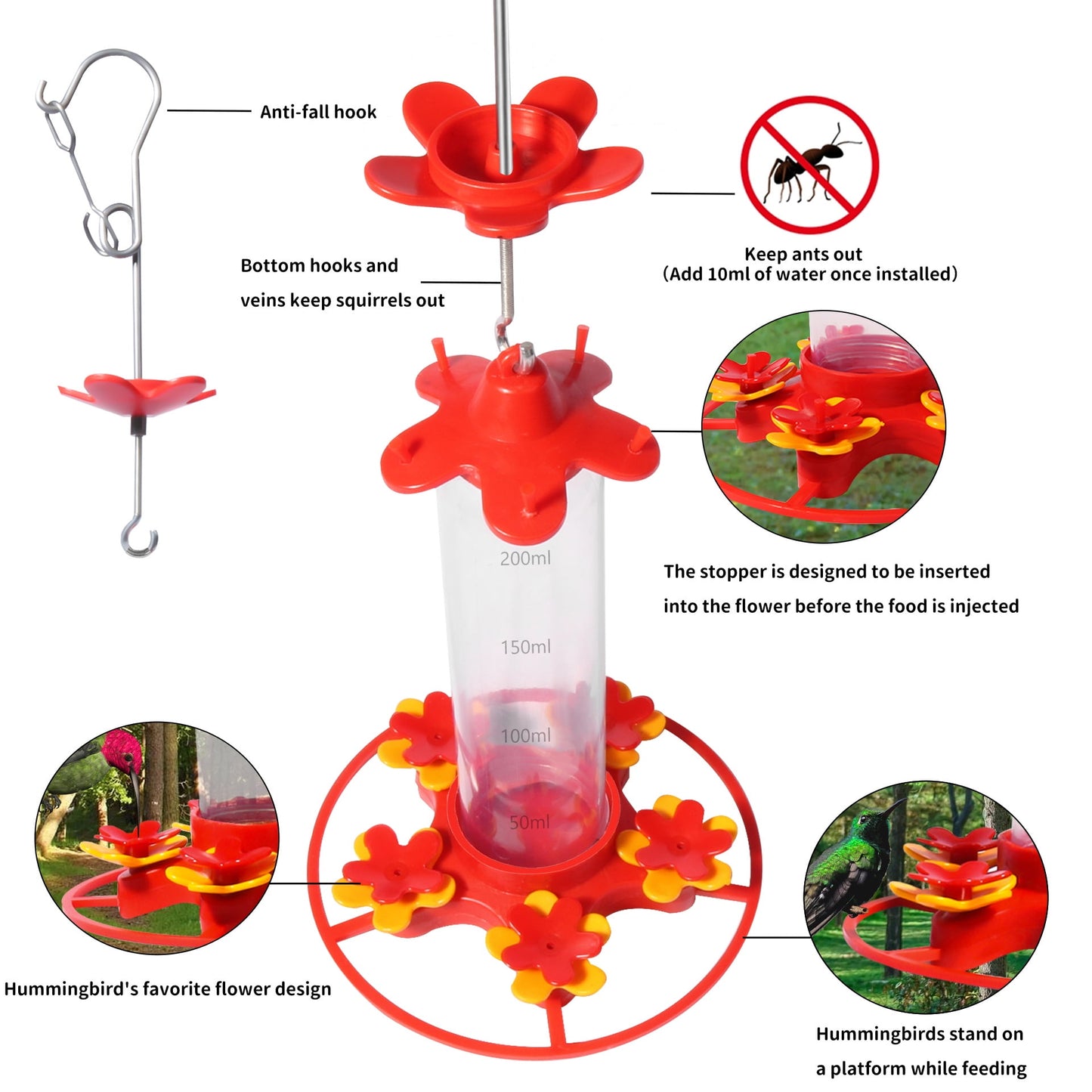 KORALAKIRI Hummingbird Feeders, Hummingbird Feeder for Outdoors Hanging ant and Bee Proof, Plastic Humming Birds Feeders for Outside