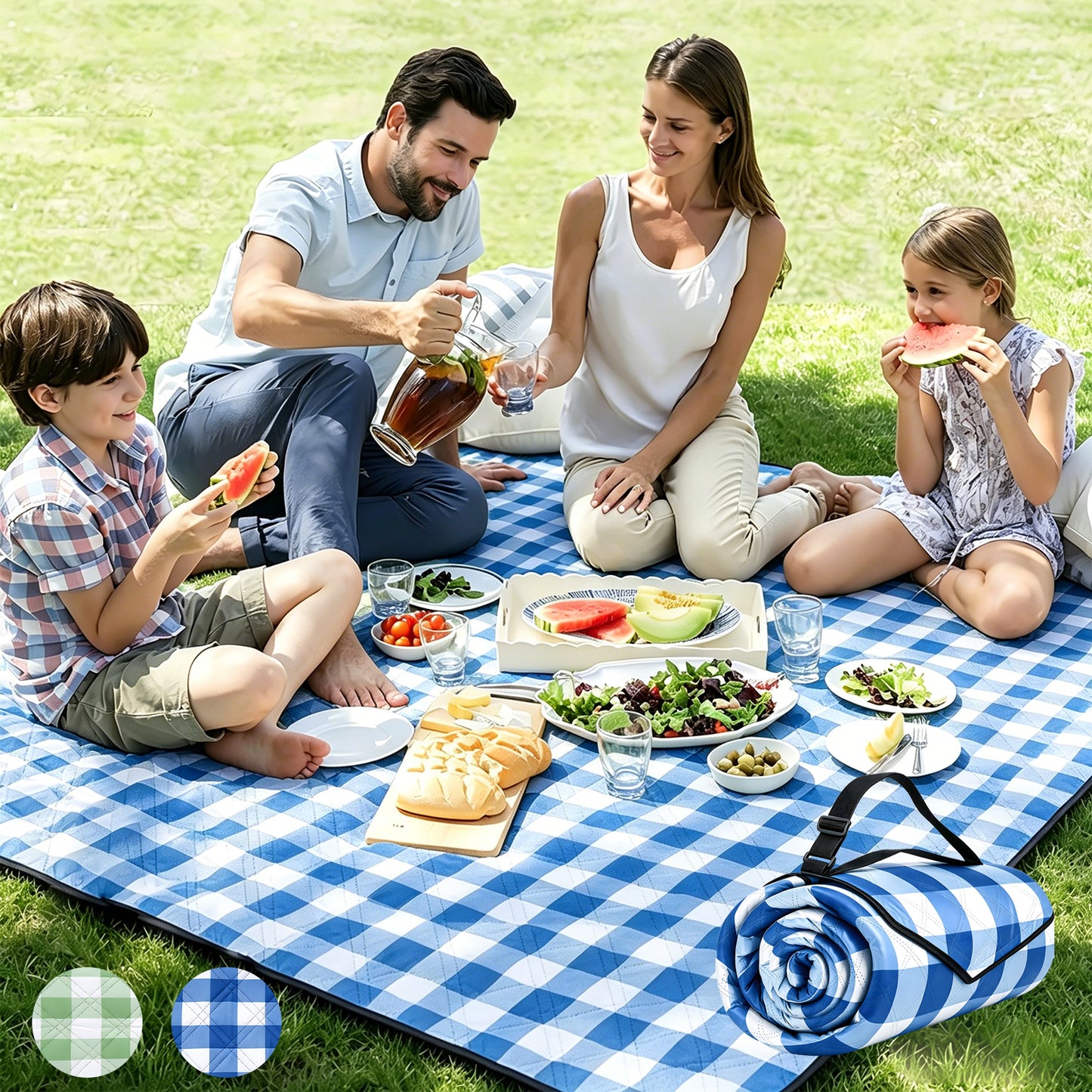Large Picnic Blanket,80''x80'' Waterproof Foldable Blankets Picnic Mat for Outdoor Camping Grass Lawn Park Accessories Cute Couple Gifts Ideas Wedding Registry(Blue White)