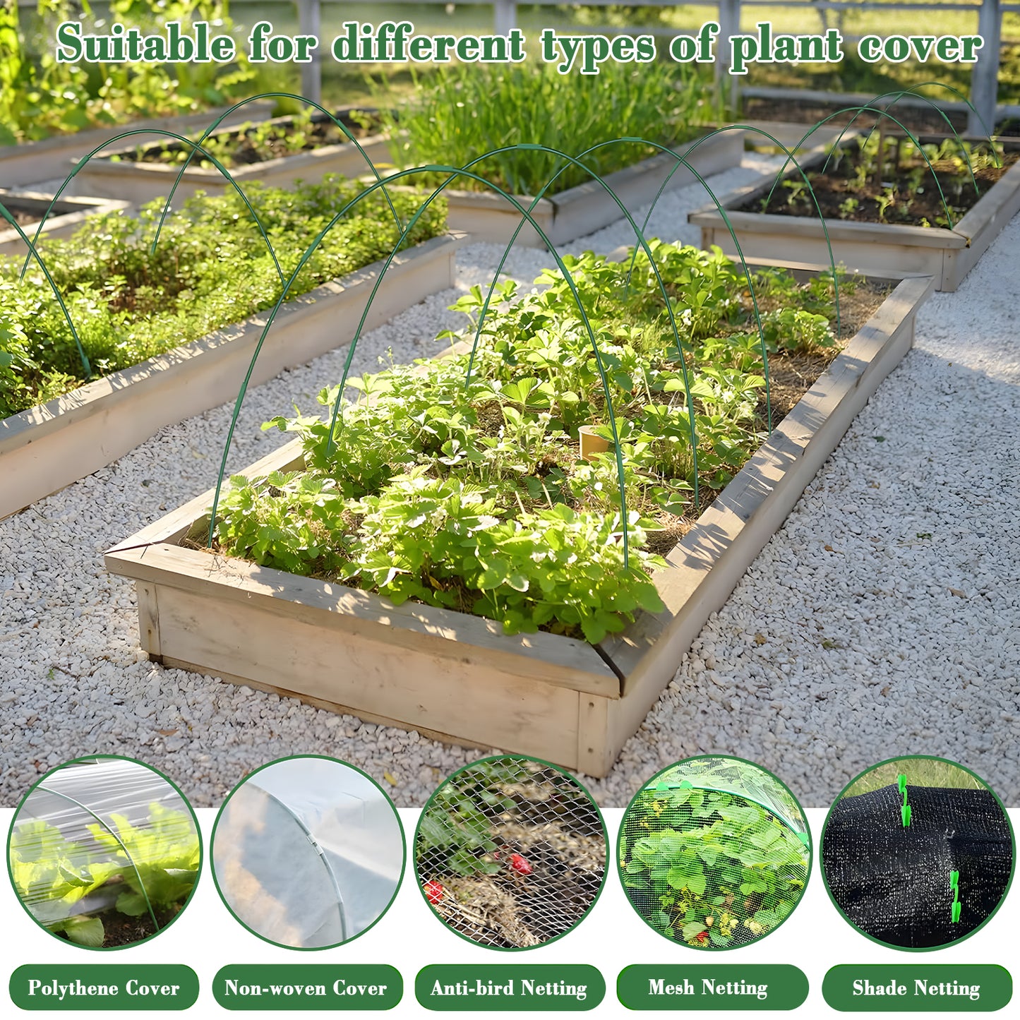 KORALAKIRI 36pcs Garden Greenhouse Hoops for Raised Beds, Grow Tunnel with Rust-Free Coated Fiberglass, Detachable DIY Plant Hoops Support Frame Stakes for Bird Netting, Row Covers