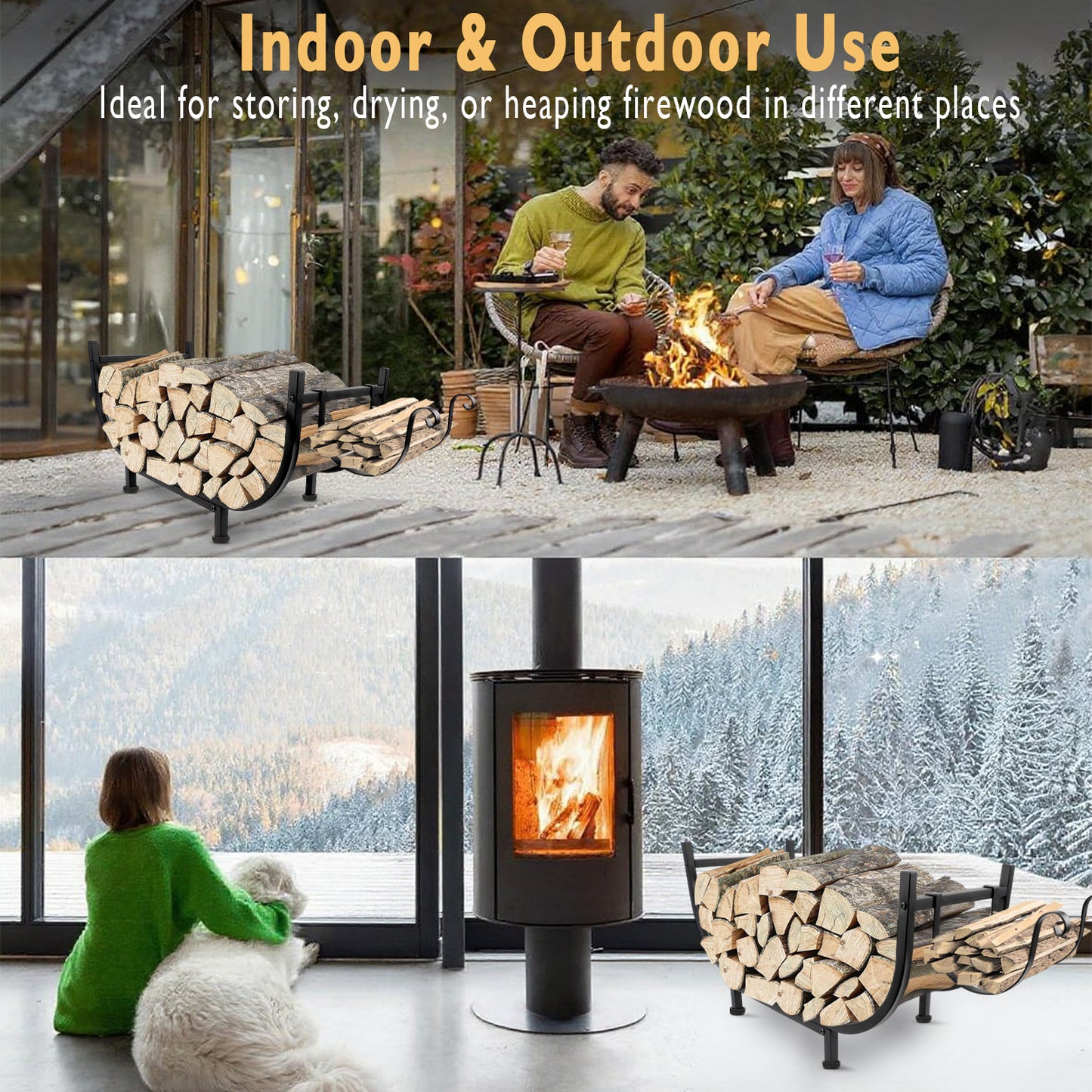 KORALAKIRI Firewood Rack Outdoor 30in, Indoor Firewood Storage and Firewood Rustproof Holder, Stable Log Holder and Fireplace Decor Organizer
