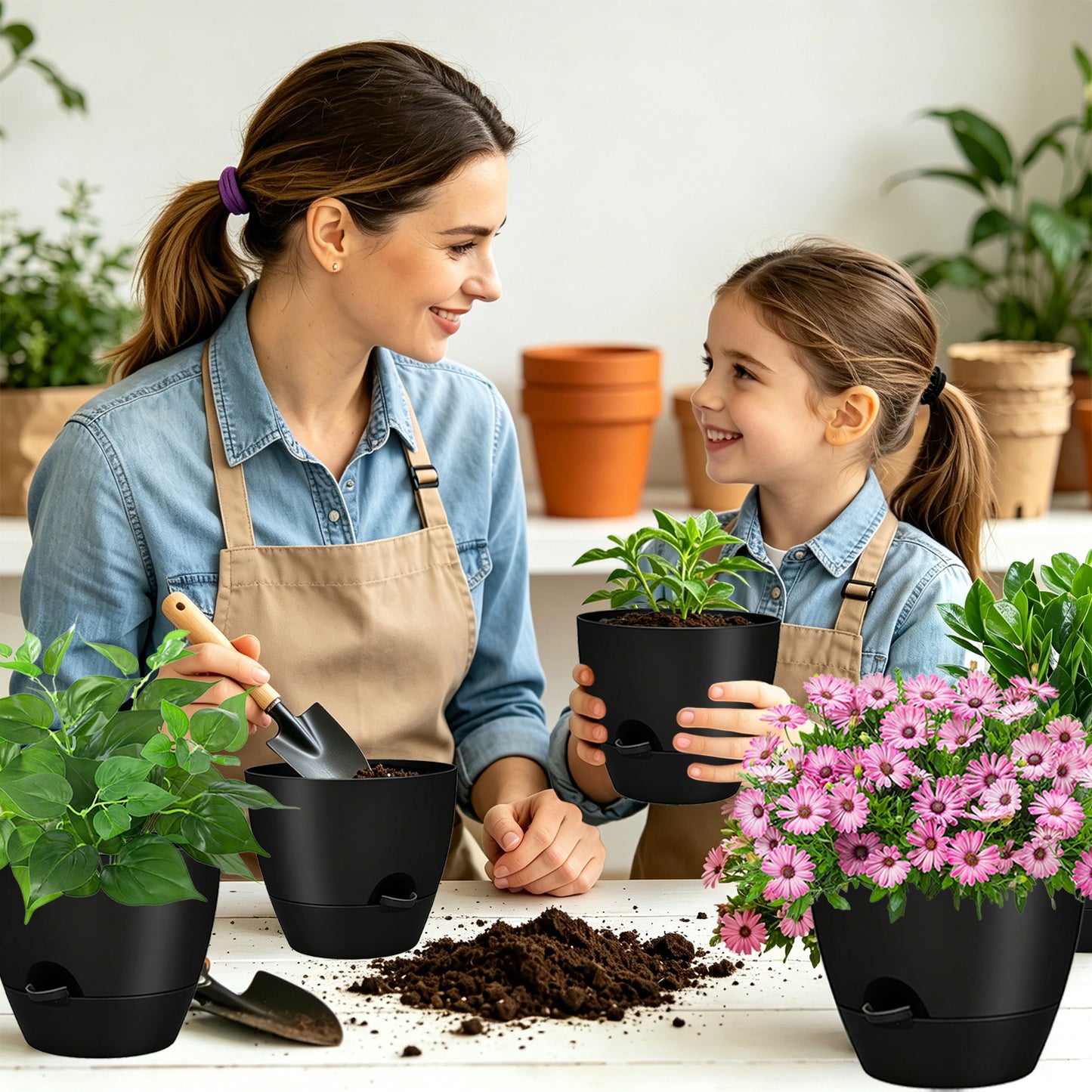 West Bay 12" 10" 9" Large Self Watering Plant Pots, 3 Pack Flower Pots Planters with Multi Mesh Drainage Holes for Indoor Outdoor Garden Plants and Flowers (All BLACK)