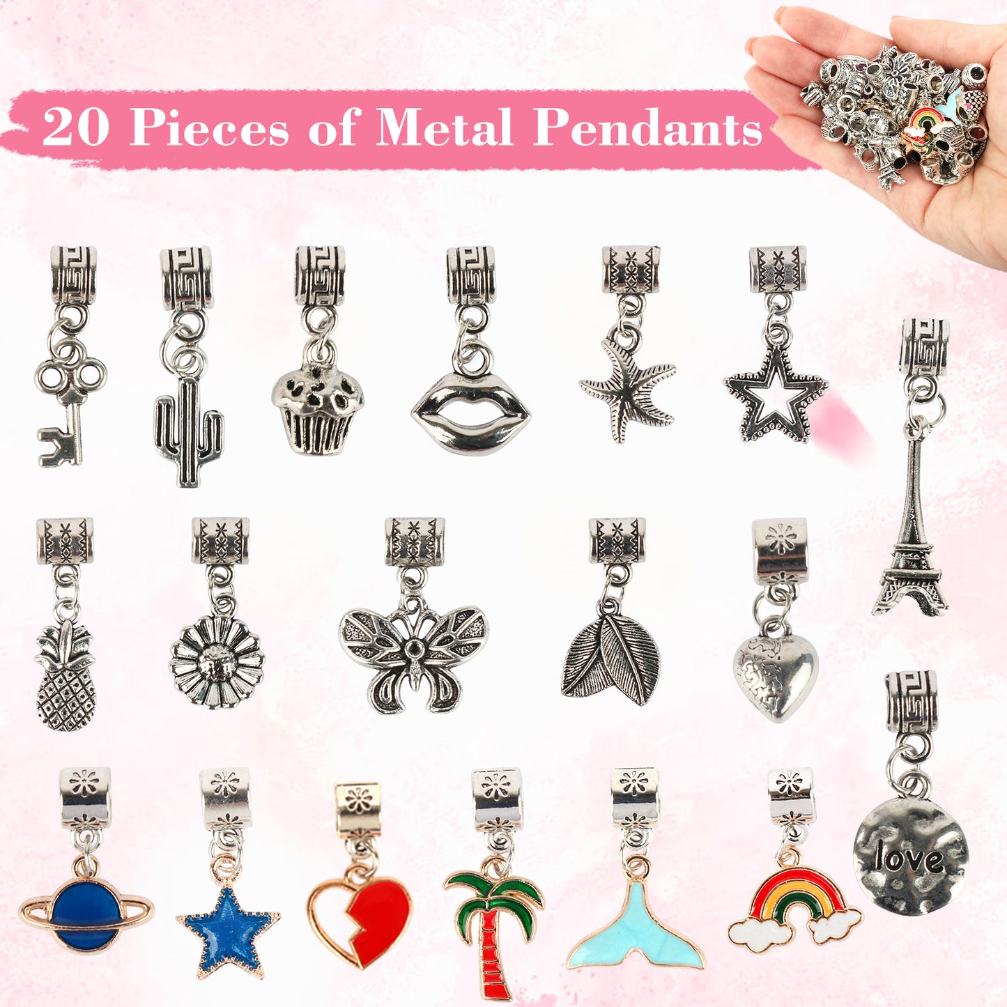 CandWuom  91 Pcs Charms Bracelets Making Kit Including Snake Chains, DIY Gift for Kids, Jewelry Making Supplies for Arts and Crafts for Teen Girls Ages 6-12