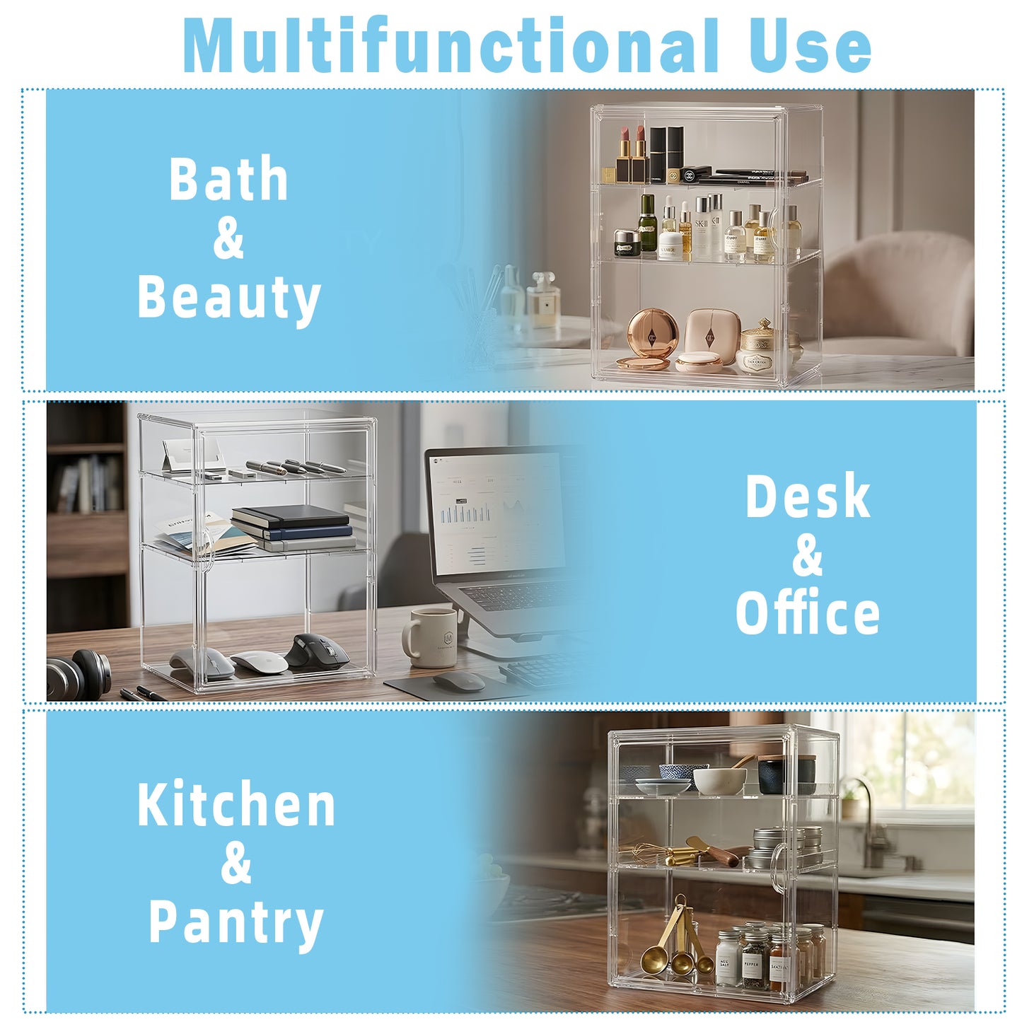 KORALAKIRI Baby Bottle Storage Organizer, Adjustable Clear Acrylic Makeup Storage Station, Case Box Container with 2 Removable Dividers and Magnetic Door for Countertop, Cabinet,Vanity, Bathroom