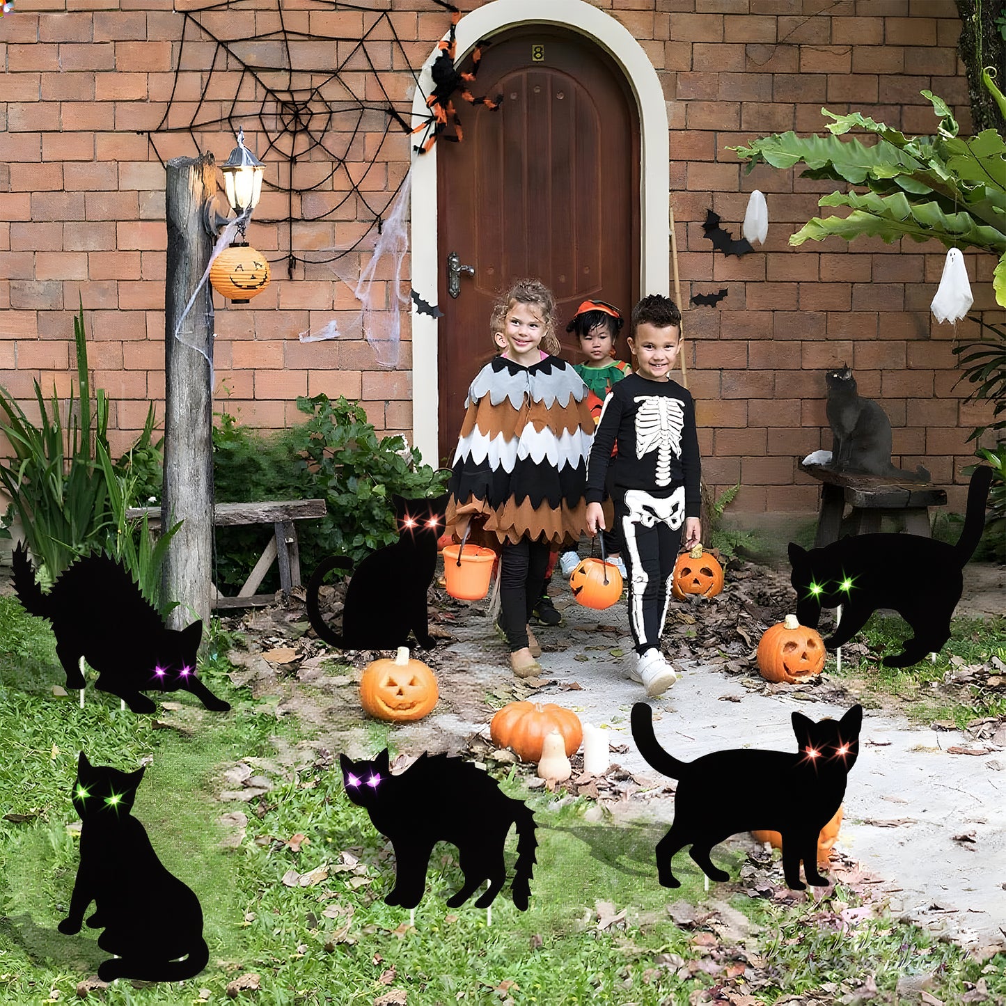 KORALAKIRI 6 pack Halloween Decorations Outdoor, Black Cat with LED Lights for Garden Lawn,Halloween Yard Signs Stakes Scare Cat for Outdoor