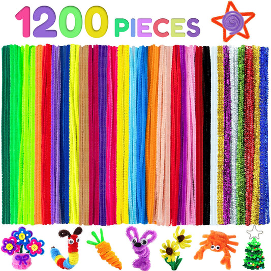 CandWuom Pipe Cleaners Chenille Stems, 1200 Pcs 30 Assorted Colors 12inch Fuzzy Sticks for Art & Craft Projects for Kids and Adults