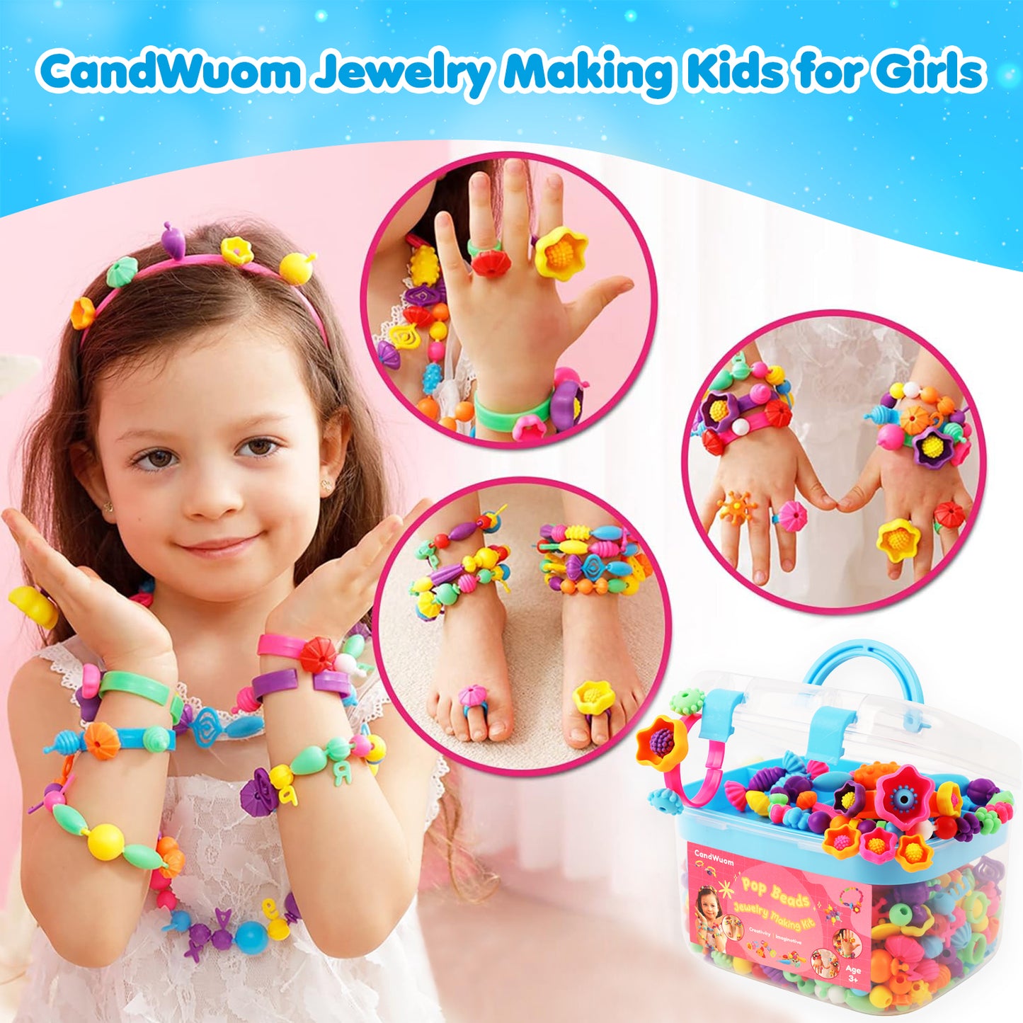 CandWuom 520+ Snap Pop Beads for Kids Jewelry Making - Toys for Girls, Arts and Crafts Supplies, Bracelet Making Crafts for Kids, Gifts for Girls Age 3-5