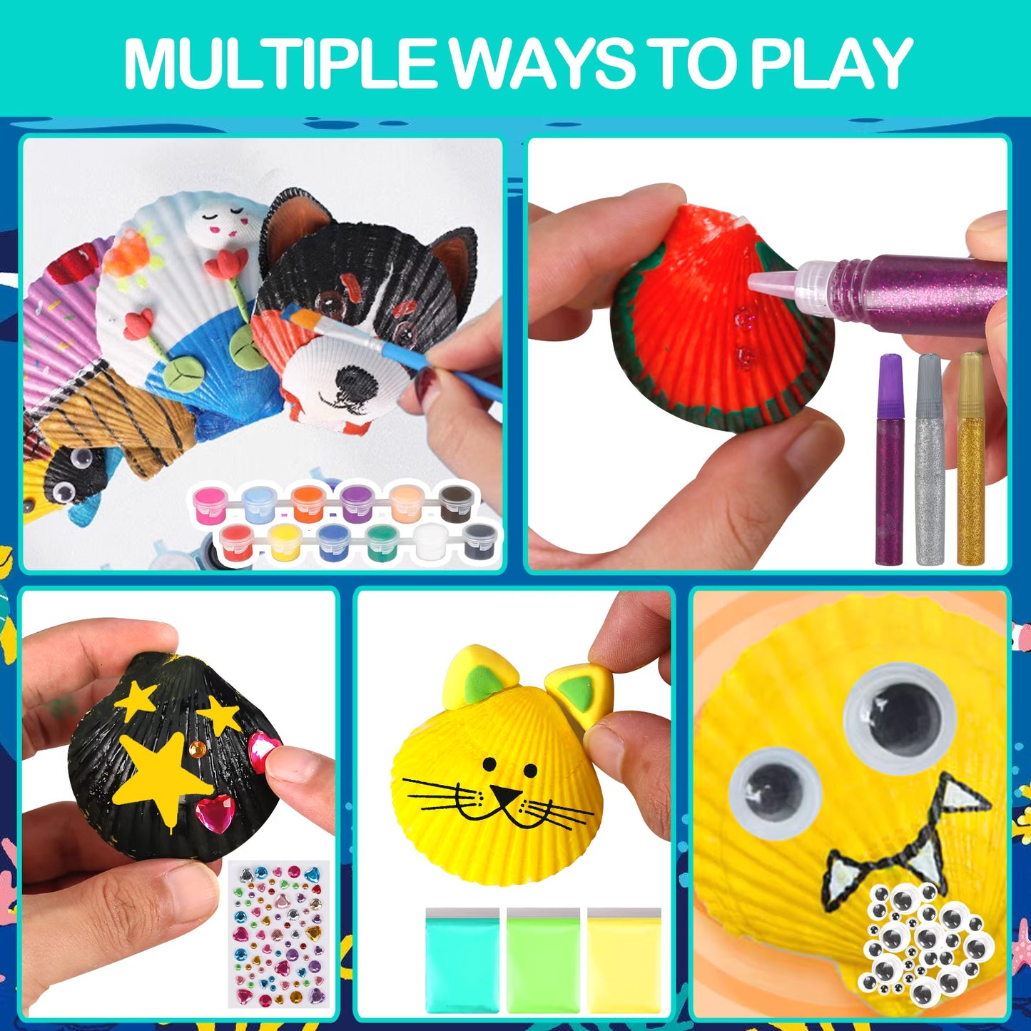 Shell Painting DIY Crafts for Kids Ages 4-12, Mixed Seashells for Painting, Arts and Crafts, Painting Crafts for Boys&Girls, Kids Crafts Birthday Easter Gifts