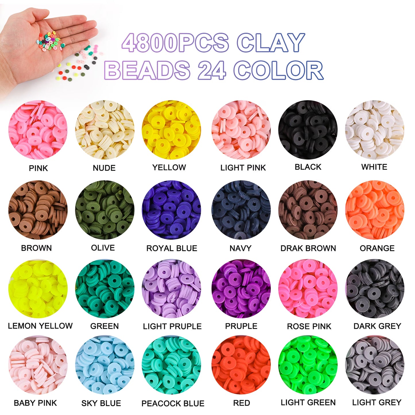 West Bay 24 Colors Clay Beads for Bracelet Making Kit for Girls 8-12, Flat Polymer Heishi Beads Set, Letter Beads for Girls Jewelry Making Crafts