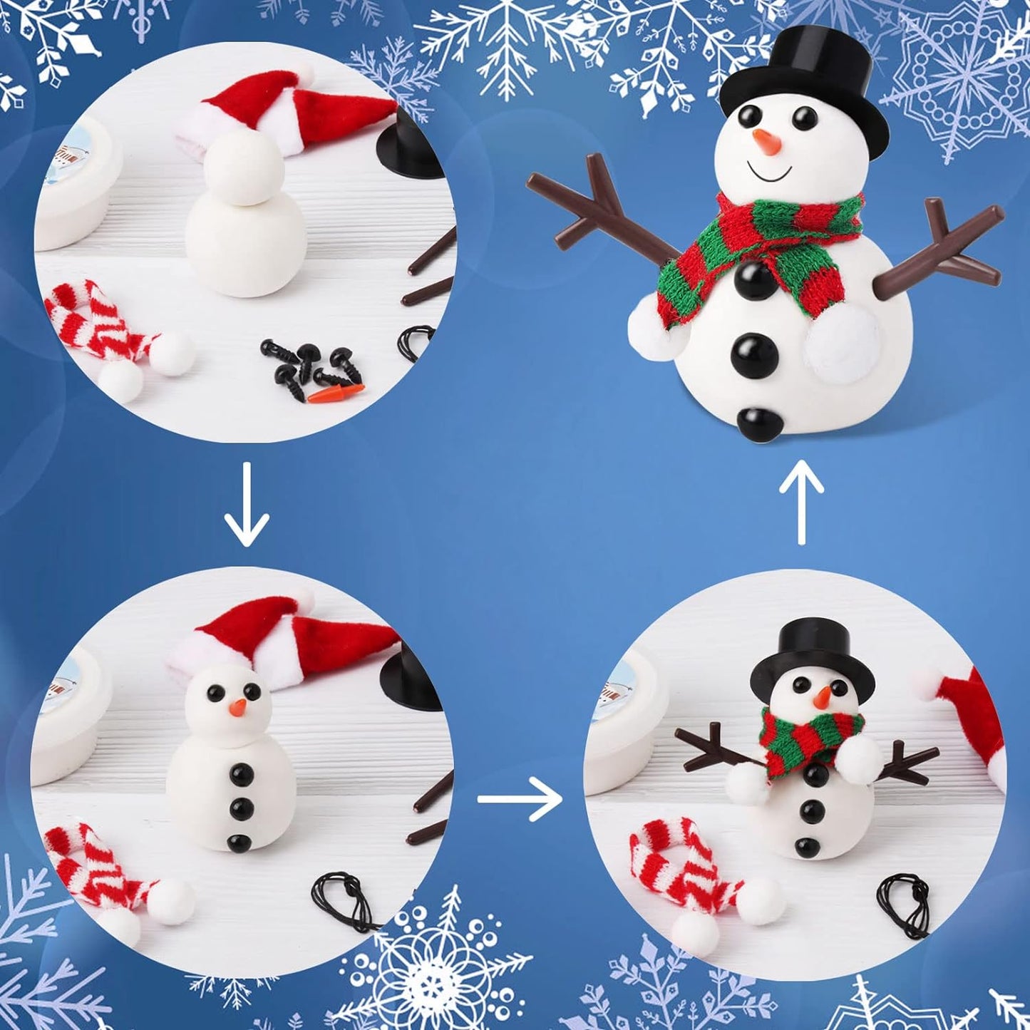 CandWuom Christmas Craft Snowman Kit, 10Pack Build a Snowman Kit, Air Dry Modeling Clay Snowman Crafts for Kids Xmas Gift