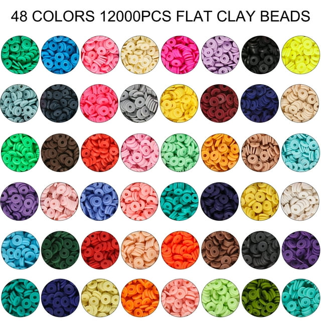 CandWuom 12000Pcs Flat Polymer Clay Beads Kit 48 Colors,6mm Heishi Beads for Bracelets Necklaces Jewelry Making Gifts for Girls Ages 6-12